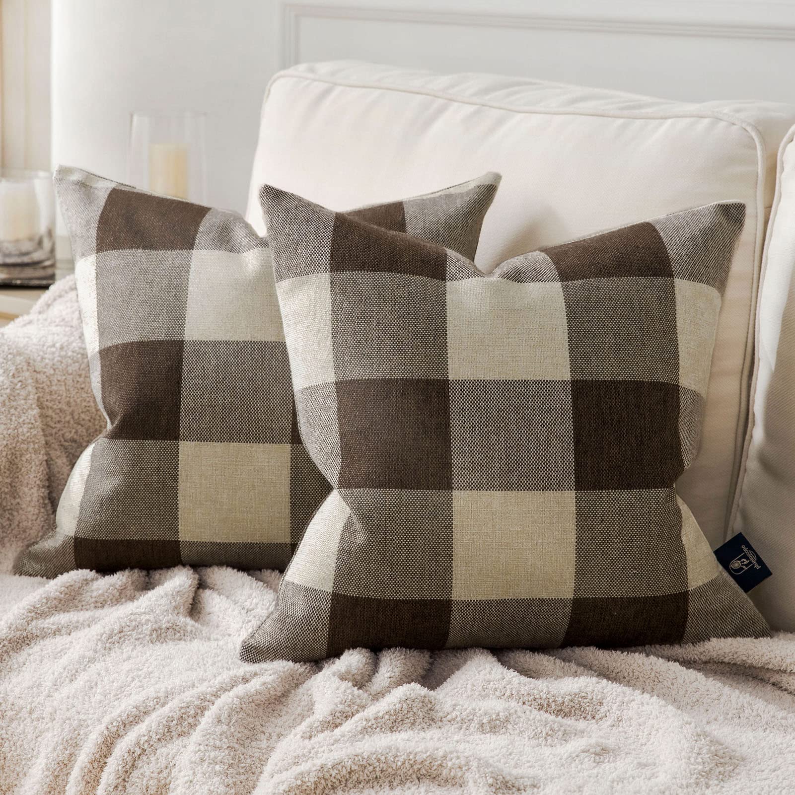 Pack of 2 Gingham Buffalo Check Plaid Throw Pillow Covers 20x20 Inches - Farmhouse Square Decorative Pillow Cases for Indoor & Outdoor Use - Perfect for Home Decor, Living Room, Bedroom, and Coffee Shop Styling
