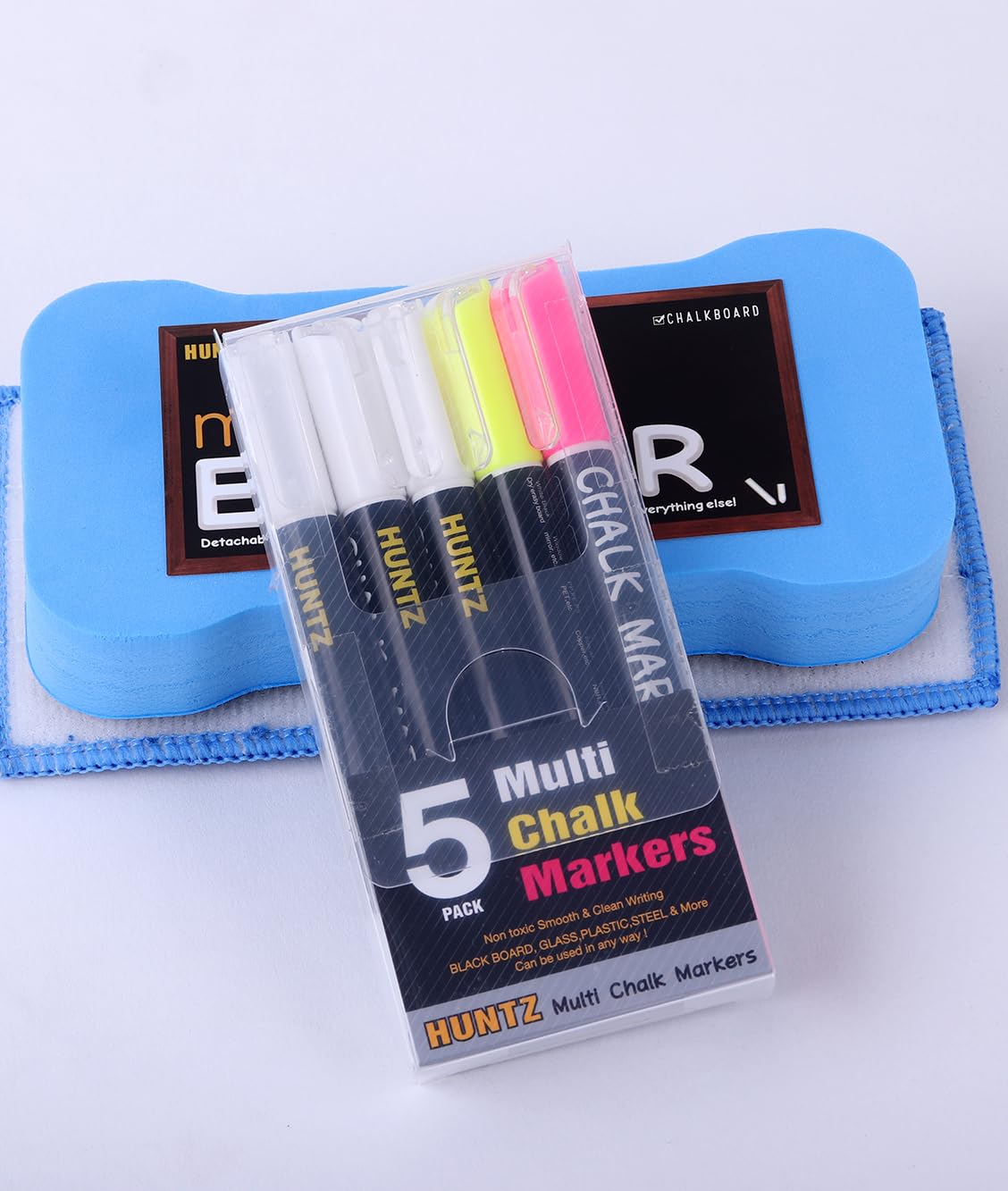 Dustless Chalk with Microfiber Eraser - Washable & Reusable Non-Toxic Chalk for Kids, Teachers & Artists - Perfect for Classroom, Home & Outdoor Use