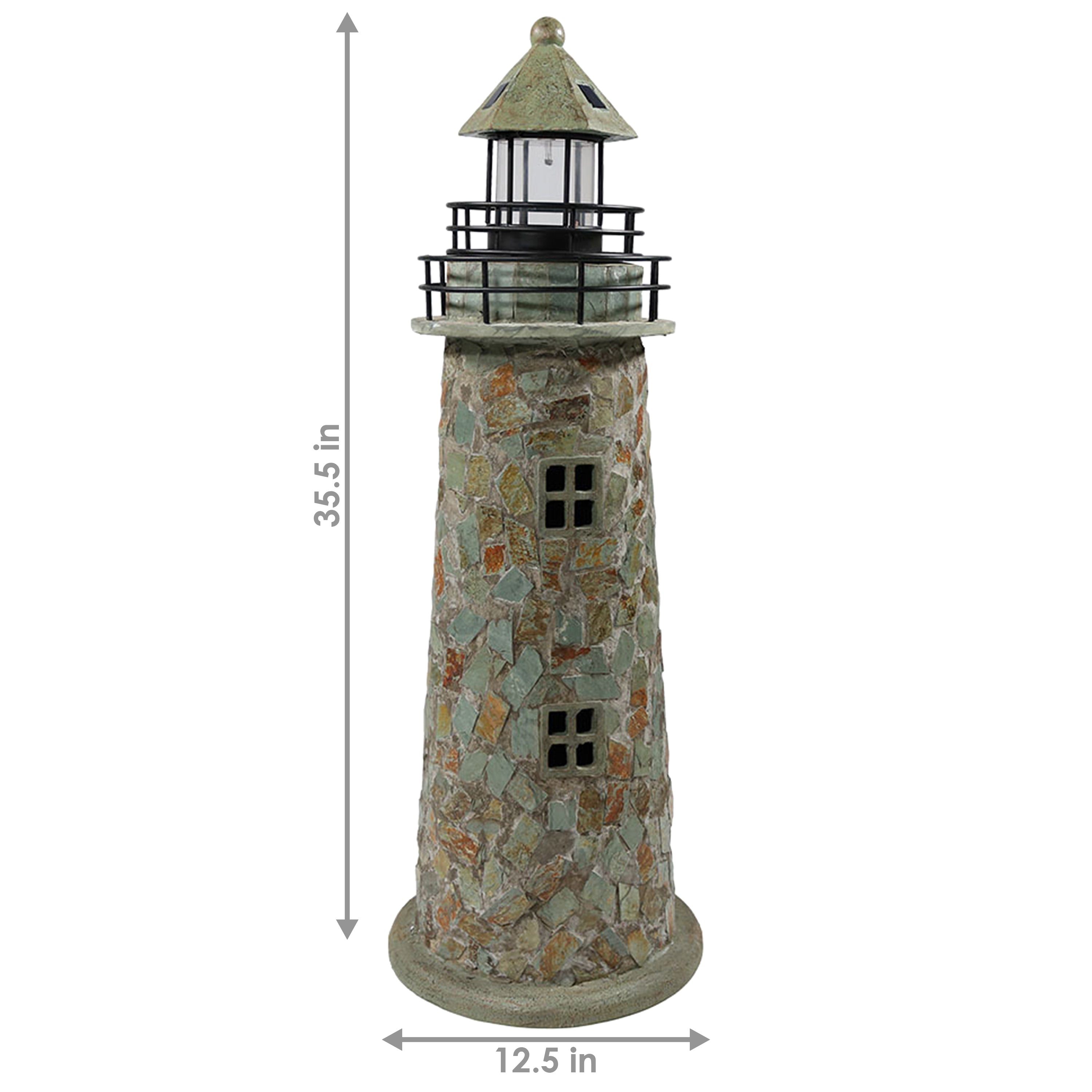 Sunnydaze Cobblestone Solar LED Lighthouse - 35 Inch Tall Outdoor Solar Light for Garden, Yard, Pathway & Patio Decoration | Weatherproof & Energy Efficient Landscape Lighting