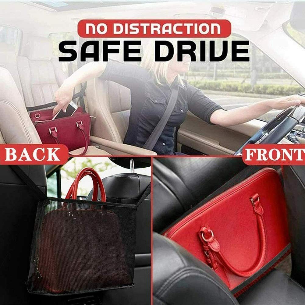 Car Seat Back Organizer - Mesh Storage Net for Purse, Phone & Documents - Perfect for Car & Dog Barrier