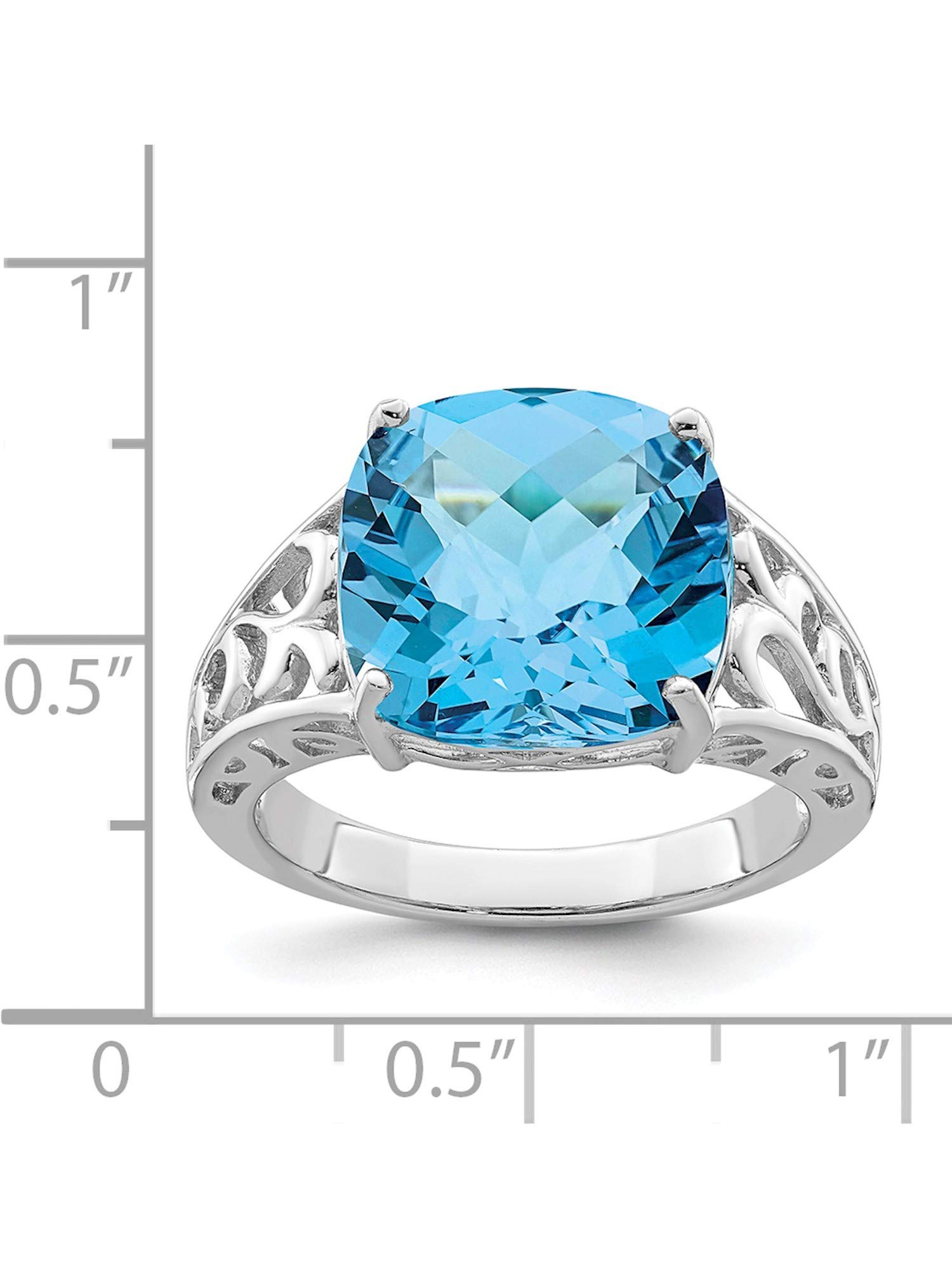 Sterling Silver Rhodium Plated Blue Topaz Ring - Elegant Checker-Cut Design for Women | Perfect for Engagement, Anniversary & Special Occasion Gifts
