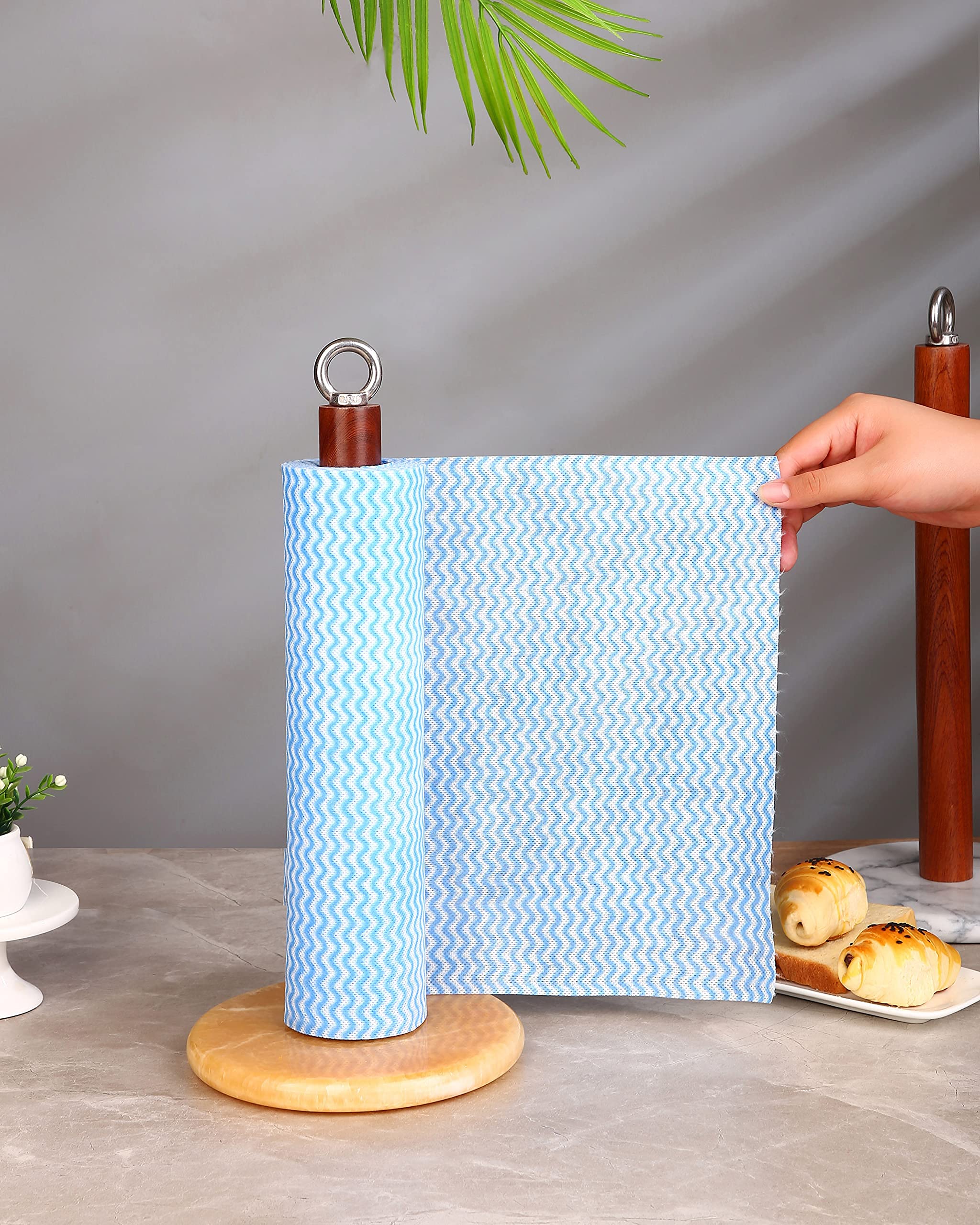 Modern Free-Standing Paper Towel Holder with Weighted Marble Base & Sapele Wood Poles - Standard & Jumbo Size Kitchen Countertop Dispenser (Yellow) - Perfect for Kitchens, Restaurants, and Office Break Rooms