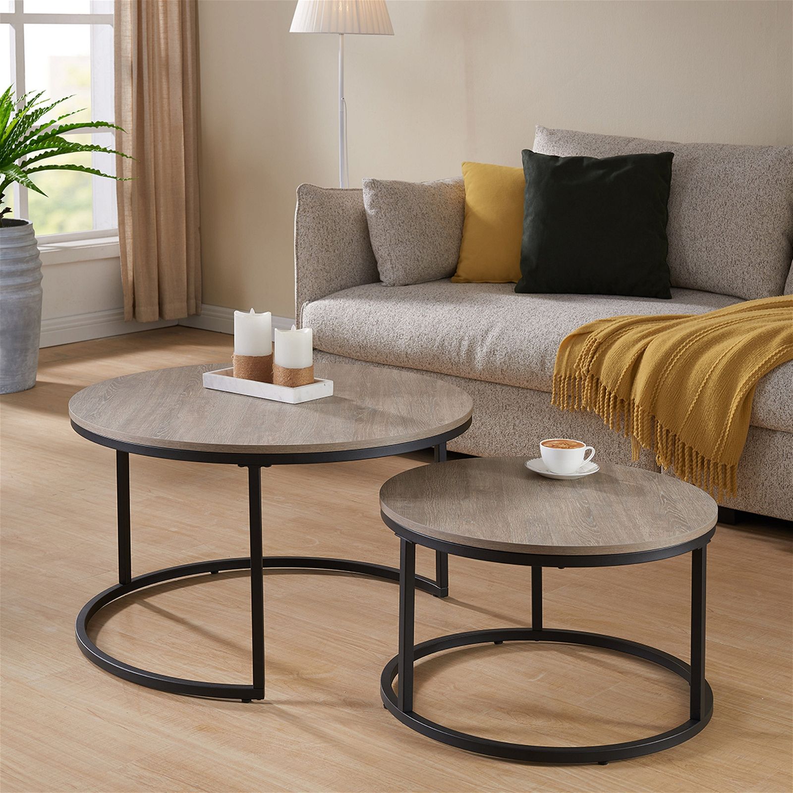 ECHO 800 Nested Coffee Table Set - Solid Oak Wood Modern Nesting Tables for Living Room, Home Decor - Perfect for Small Spaces, Coffee Serving & Stylish Interior Design
