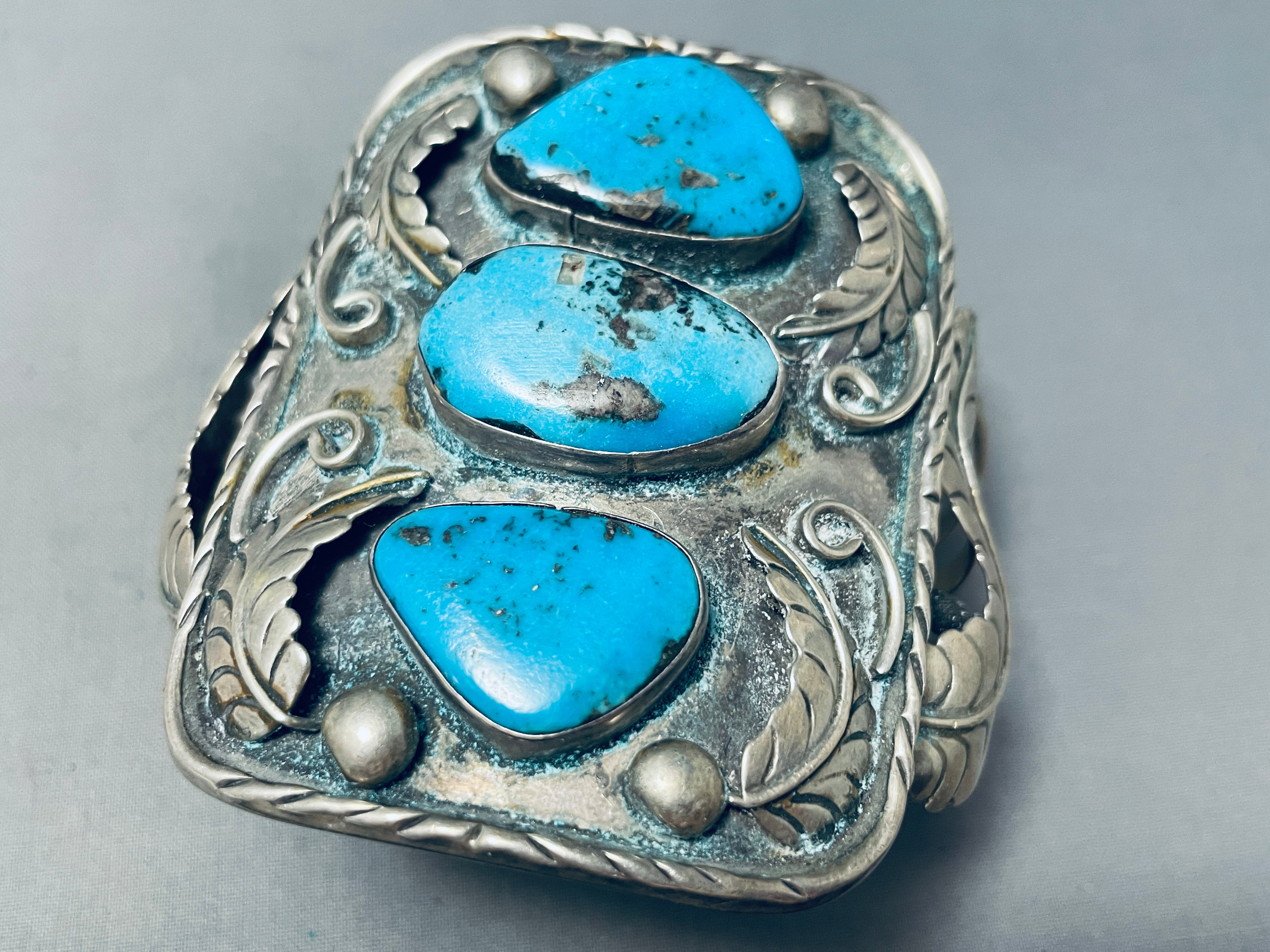 101 Gram Large Wrist Vintage Native American Navajo Turquoise Sterling Silver Bracelet for Men - Perfect for Western Fashion, Boho Style & Gift Giving