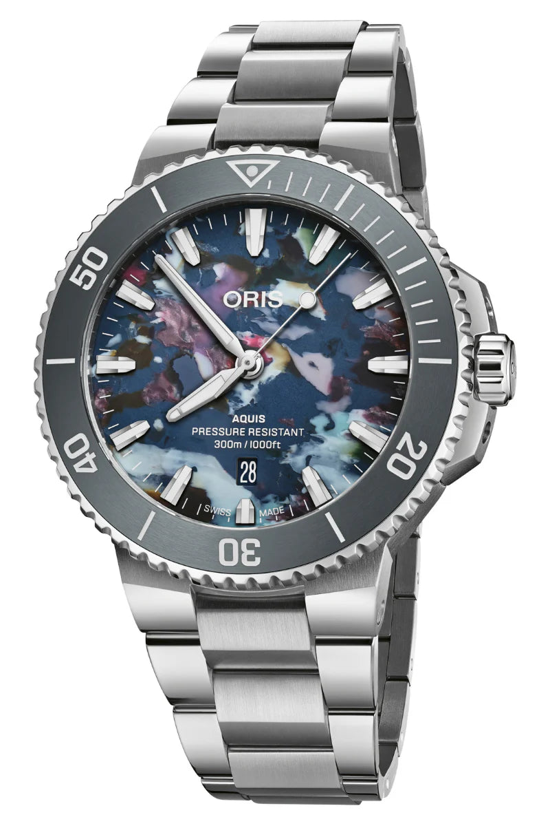 Oris Aquis Date Upcycle 43.50mm Men's Watch with Multicolored Dial - Ref. 01 733 7789 4150 - Perfect for Diving, Business & Luxury Events