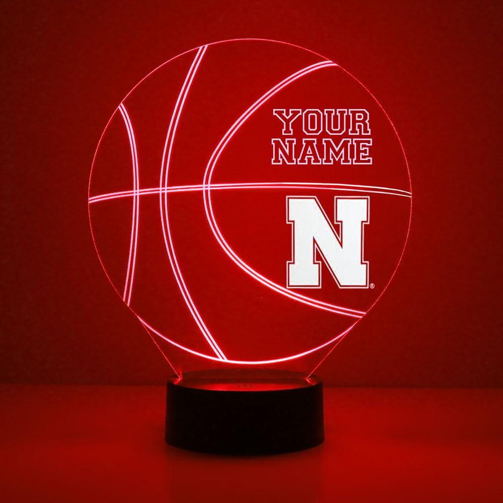University of Nebraska Cornhuskers Custom LED Basketball Night Light with Remote - Personalized Name/Image Display - Made in USA | Perfect for Dorm Room Decor & Game Day Fan Gifts
