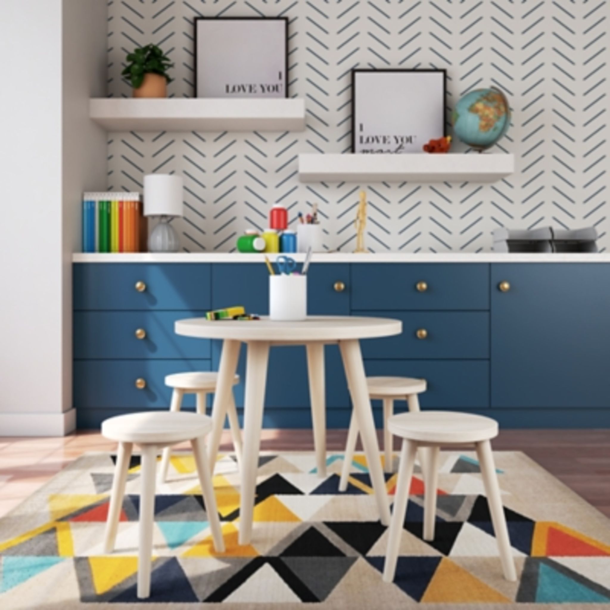 Blariden Kids Table and Chairs Set - Natural Wooden Children's Furniture for Playroom, Dining, and Learning Activities
