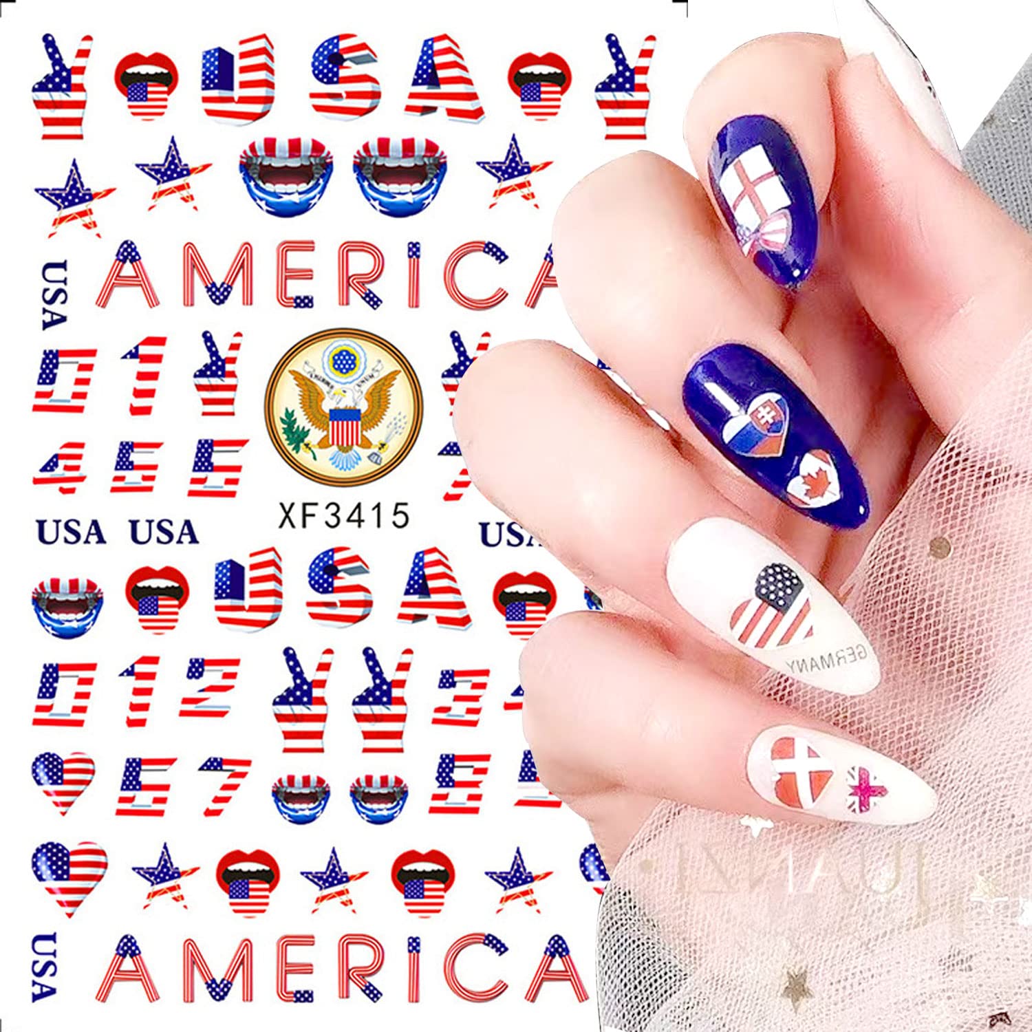 8 Sheets American Flag Nail Stickers - USA Independence Day Nail Decals with Stars, Butterflies & Heart Designs | Nail Art Supplies for Women | Perfect for 4th of July Parties, Patriotic Events & Nail Salon Decorations