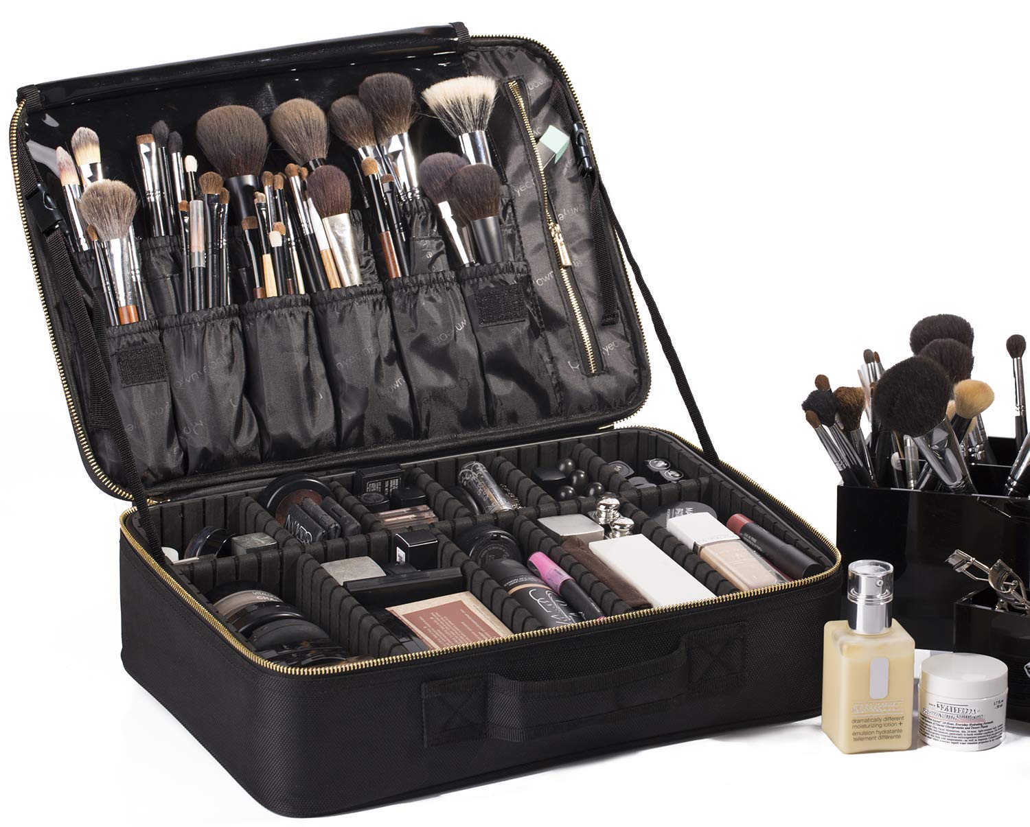 ROWNYEON Mini Makeup Train Case - Portable Travel Cosmetic Organizer Bag with Mirror | Perfect for Travel, Home Storage & Professional Makeup Artists