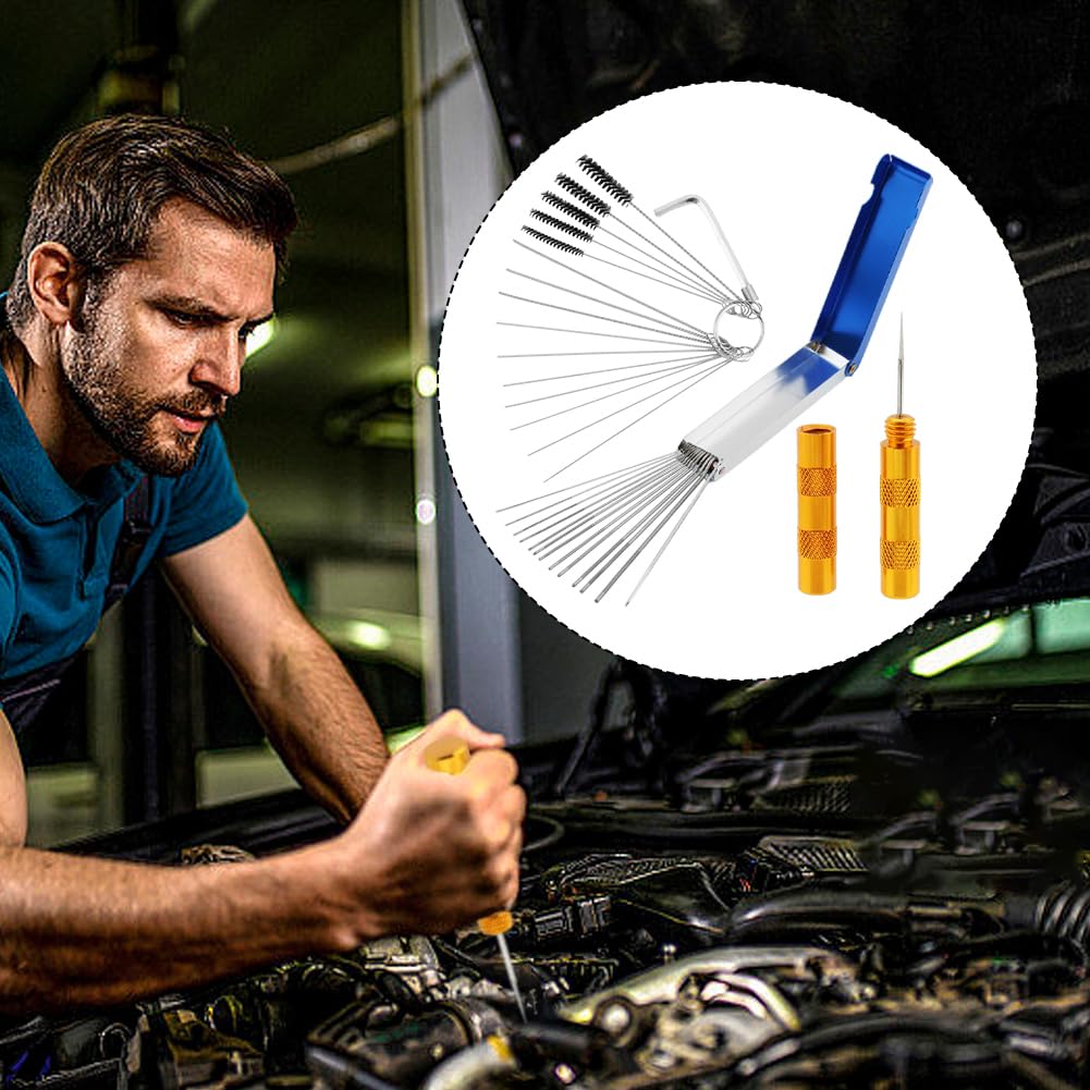 16-Piece Carburetor & Airbrush Cleaning Kit - Wire Torch Tip Cleaner Tools for Motorcycle, Moped & Welding - Durable Carbon Cleaning Brushes for Spray Guns & Small Engine Maintenance (Black) - Perfect for DIY Auto Repair & Welding Equipment Maintenance