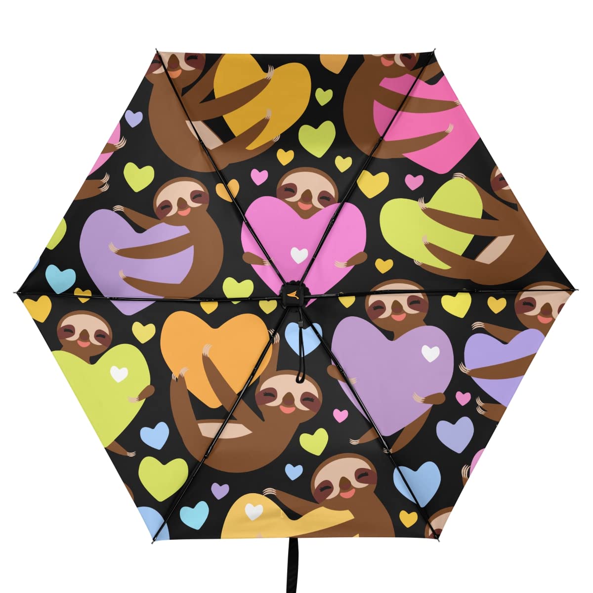 Sloth & Heart Windproof Compact Folding Travel Umbrella - Waterproof Portable Parasol for Rain & Sun Protection - Perfect for Commuting, Travel, and Outdoor Activities