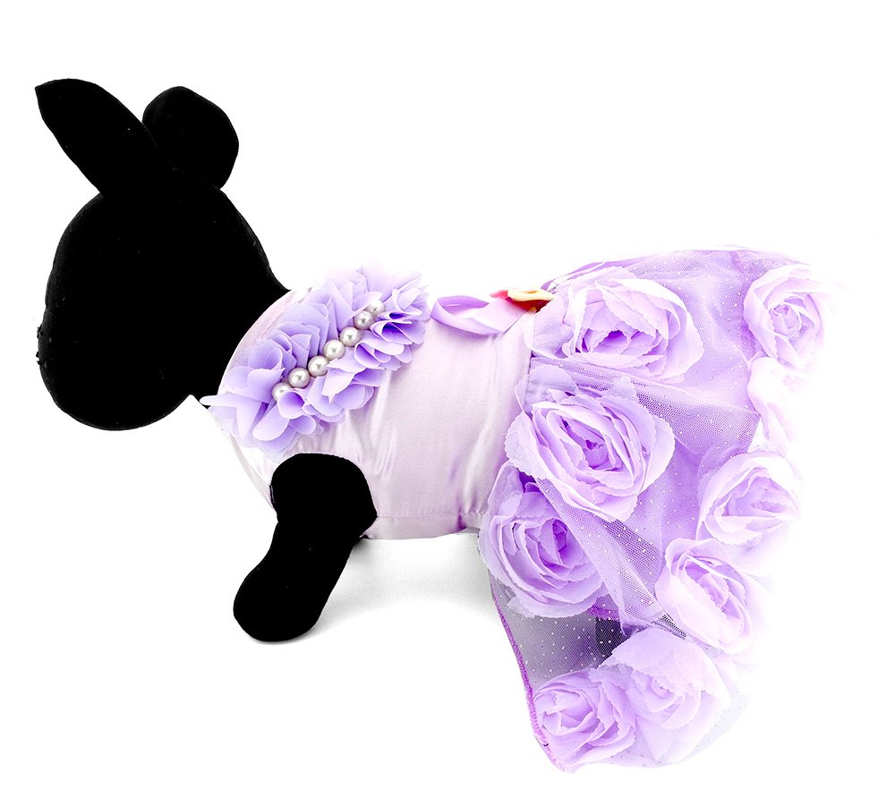 Small Dog Wedding Dress with Bowknot - Satin Rose Pearls Formal Pet Dress for Cats & Dogs - Birthday Party Costume in Purple Violet (Medium) | Perfect for Weddings, Birthday Parties & Special Occasions