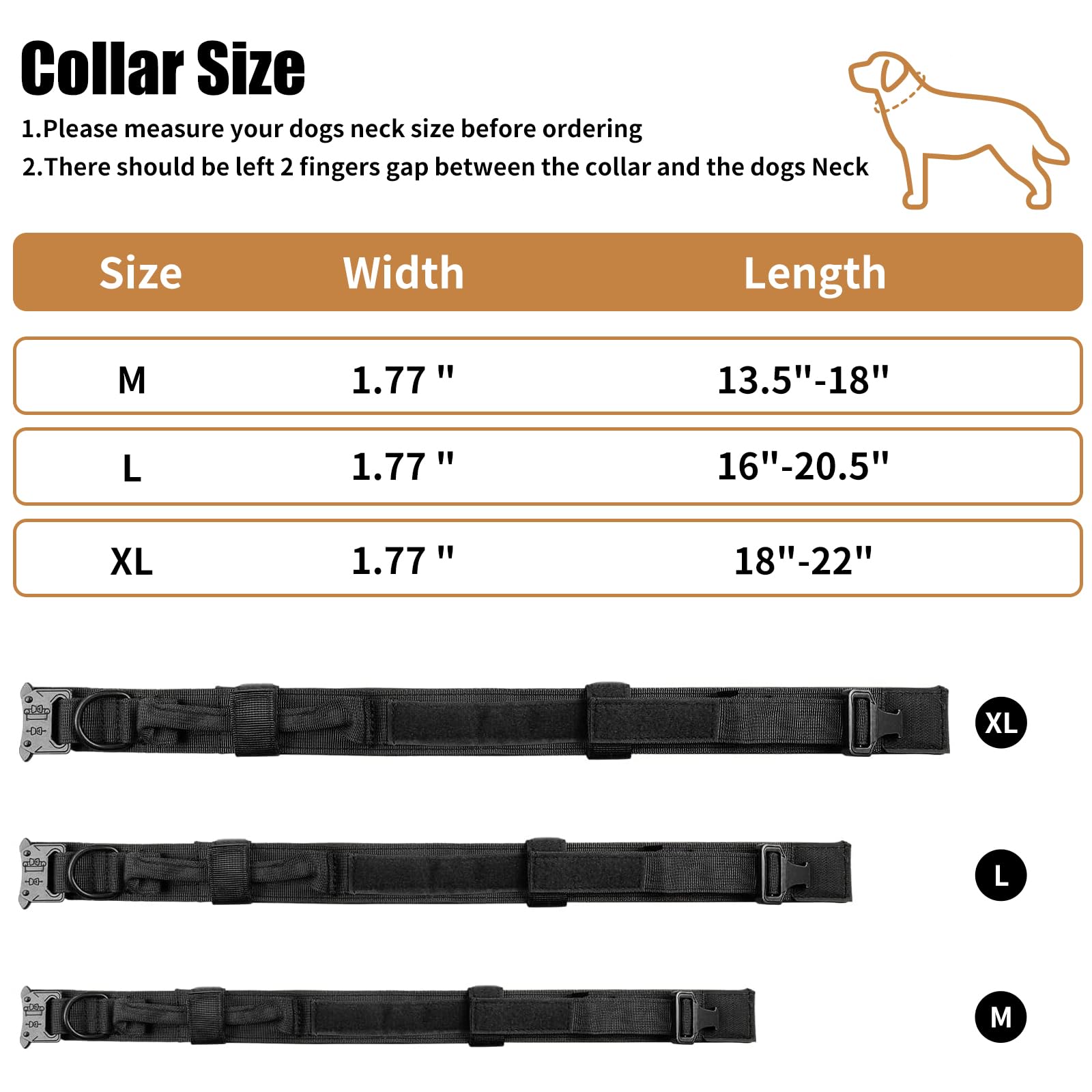 Tactical Dog Collar - Heavy Duty Adjustable Military Grade Nylon Dog Collar with Metal Buckle & Control Handle for Small Medium Large Dogs - Perfect for Training, Outdoor Adventures & Security Work (Black, Size L)