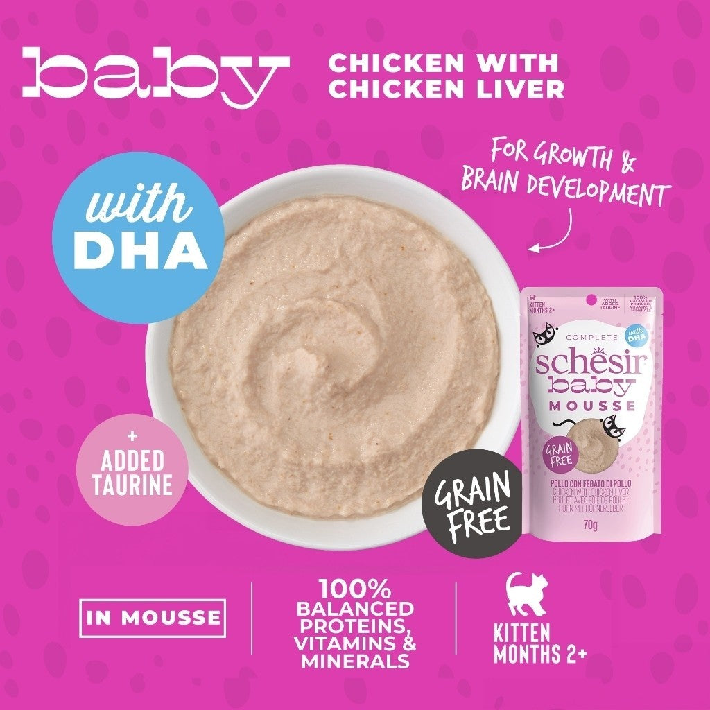 Schesir Grain-Free Kitten Wet Food - Complete & Balanced Nutrition with Wholefood Fillet & Velvet Mousse (70g) - Perfect for Growing Kittens and Picky Eaters