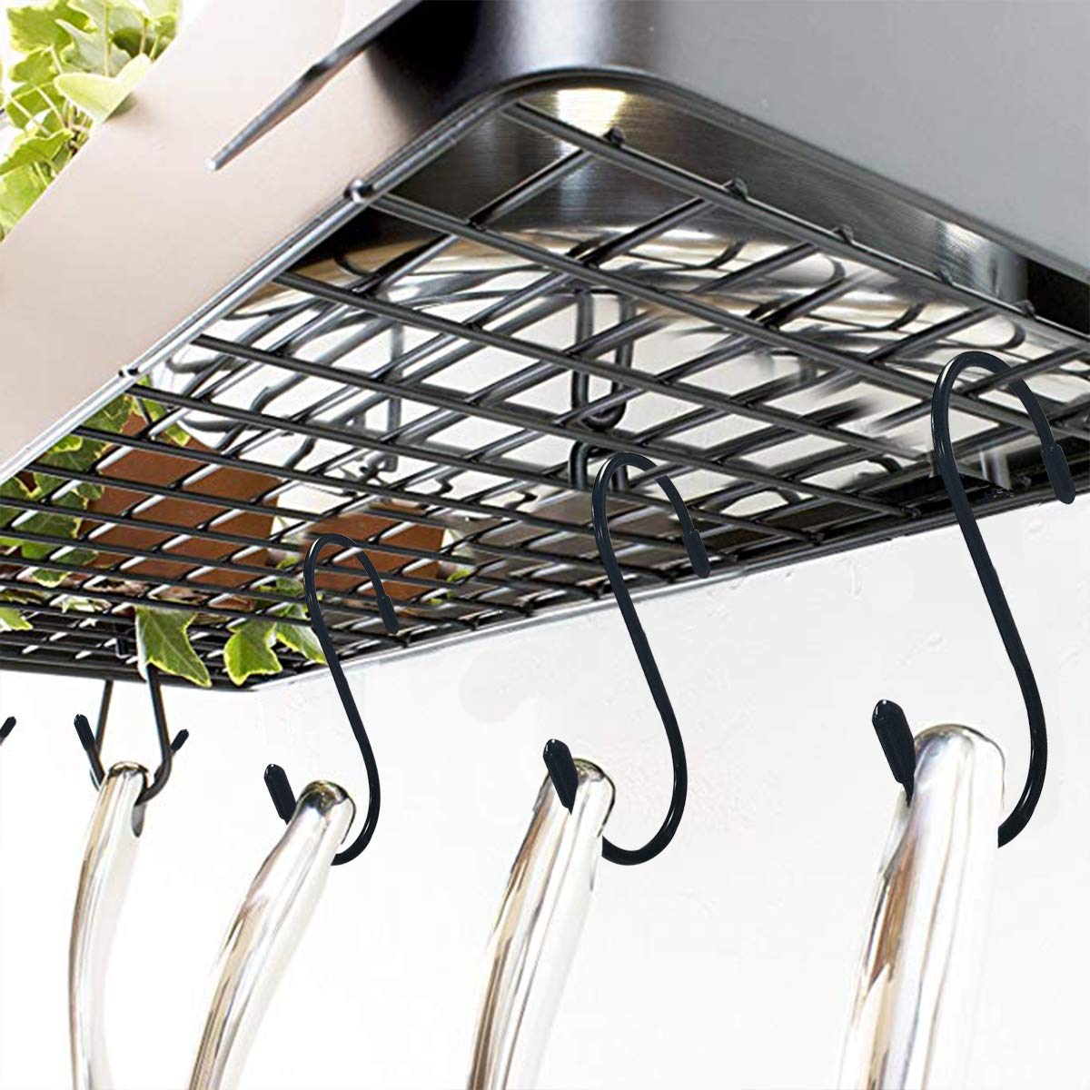 20 Pack S-Shaped Hanging Hooks for Kitchen - Heavy Duty Pot Pan Hooks for Pots, Pans, Plants, Bags & Towels - Space Saving Organizer for Kitchen, Bathroom, Bedroom & Office (Black) - Perfect for Cabinet Doors, Shelves & Wall Mounting