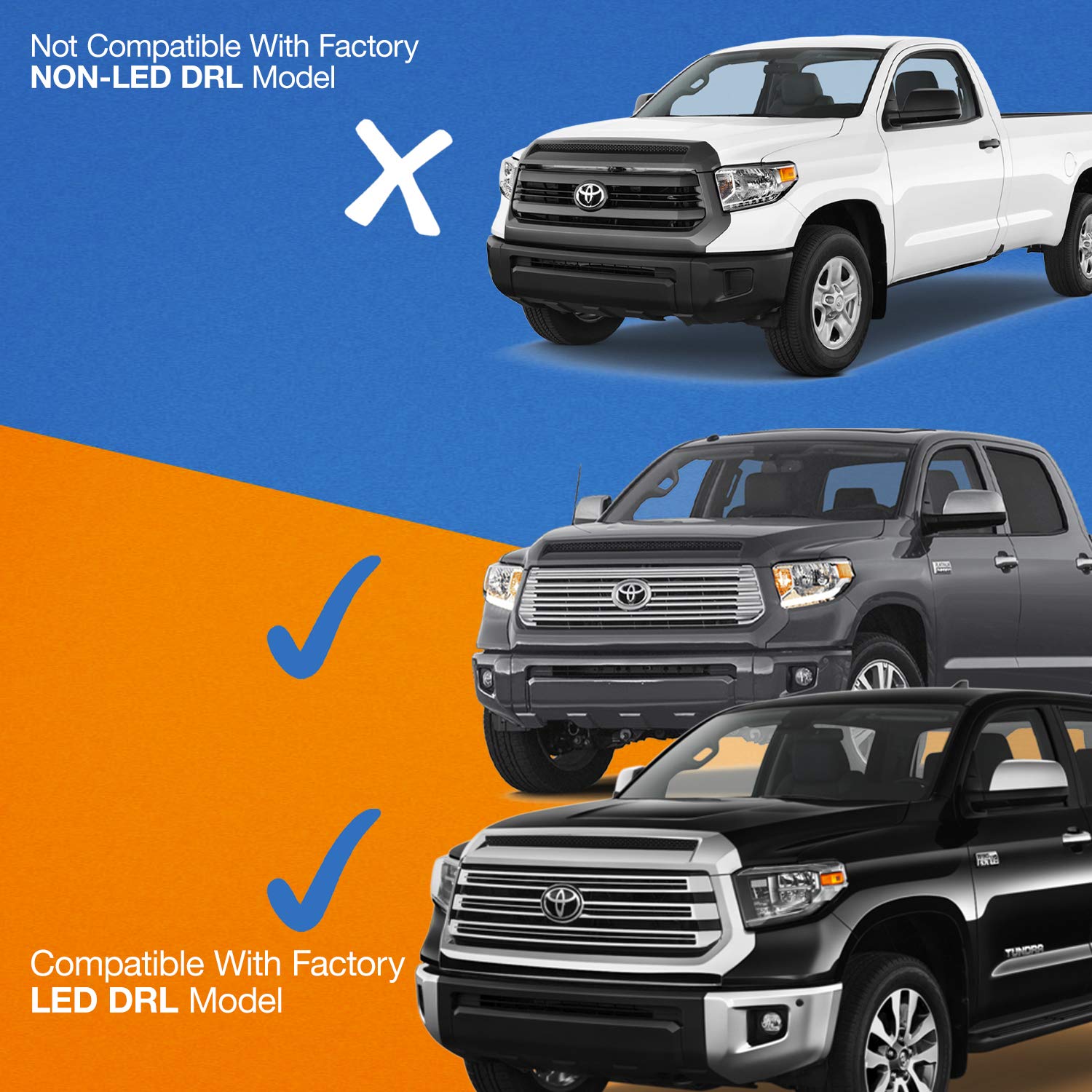 AKKON Full LED Headlight Assemblies for 2014-2021 Toyota Tundra with Factory LED DRL - Upgrade Replacement Headlights for Improved Night Visibility & Style - Perfect for Off-Roading, Night Driving & Custom Truck Modifications