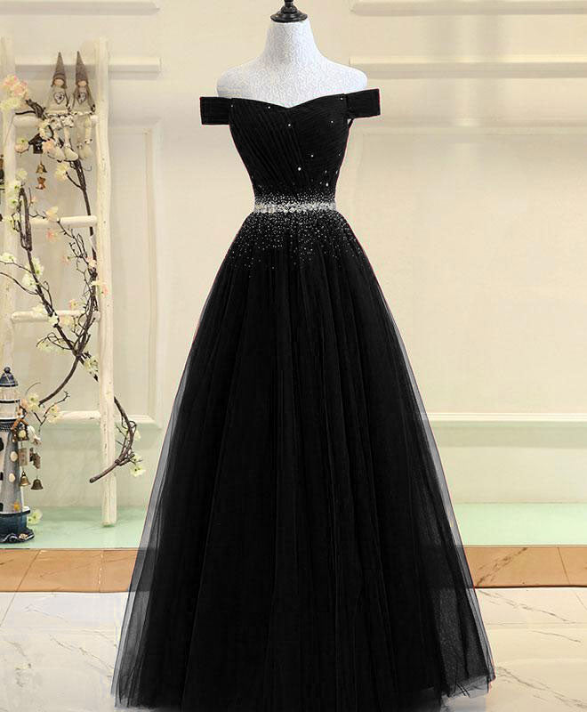 Elegant Black Tulle Sequin Long Prom Dress for Women - Sparkly Evening Gown for Formal Events, Parties & Special Occasions
