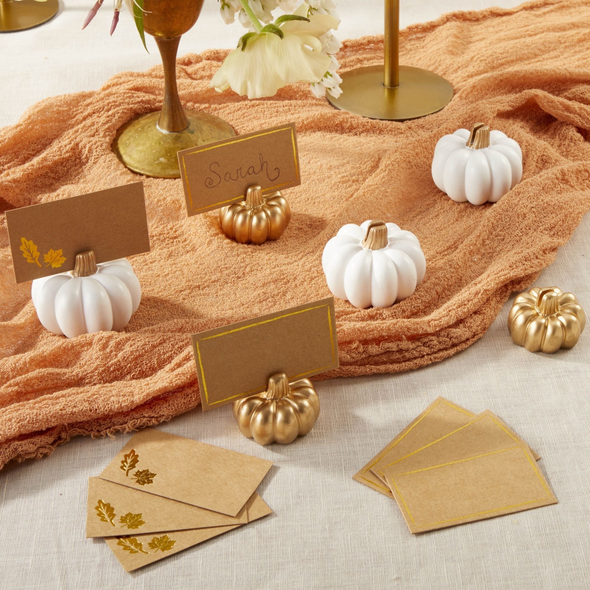 Elegant White Pumpkin Place Card Holders - Set of 6 for Thanksgiving, Fall Wedding, and Autumn Table Decorations