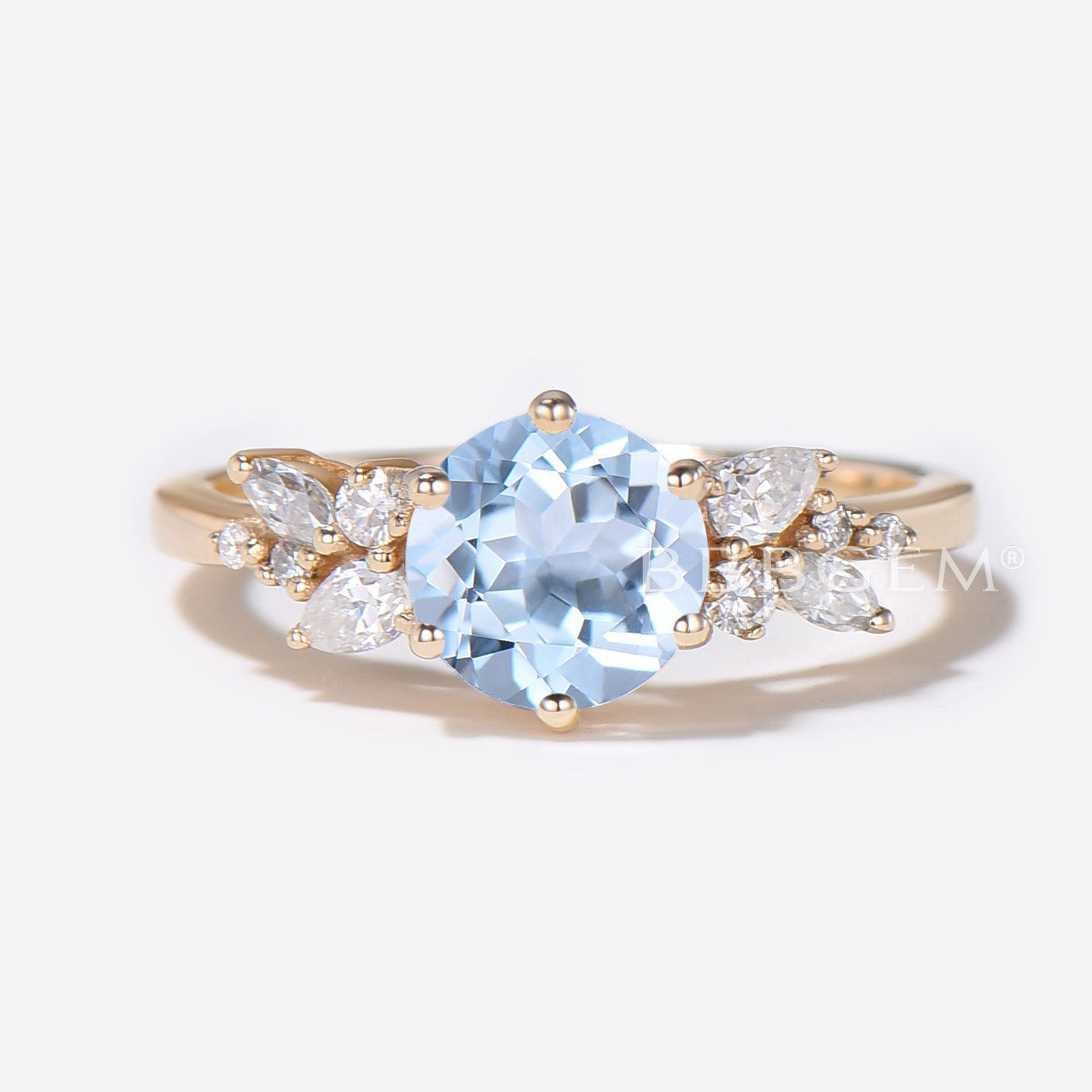 Exquisite Cluster Round Aquamarine and Snowdrift Diamond Engagement Ring for Women – Perfect for Proposals, Weddings & Anniversary Gifts