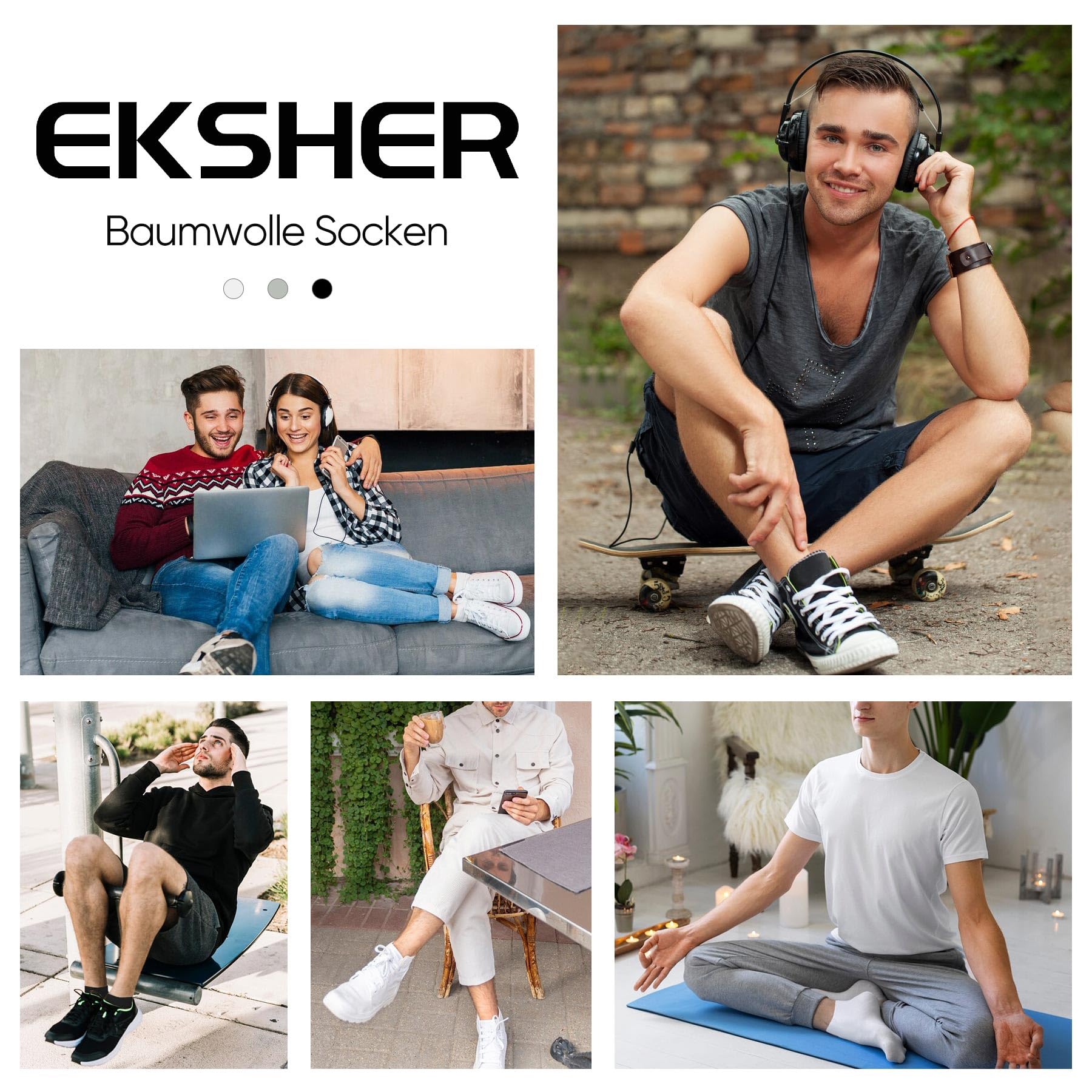 EKSHER 10 Pairs Men's Athletic Running Socks - Breathable Low-Cut Cotton Sports Socks for Jogging, Gym & Daily Wear