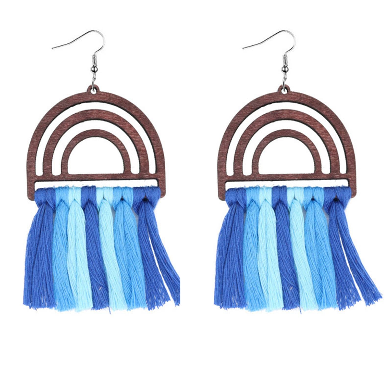 Colorful Rainbow Wooden Tassel Dangle Earrings for Women & Girls | Handmade Bohemian Vintage Ethnic Statement Jewelry | Perfect for Summer Vacations, Music Festivals & Boho Fashion
