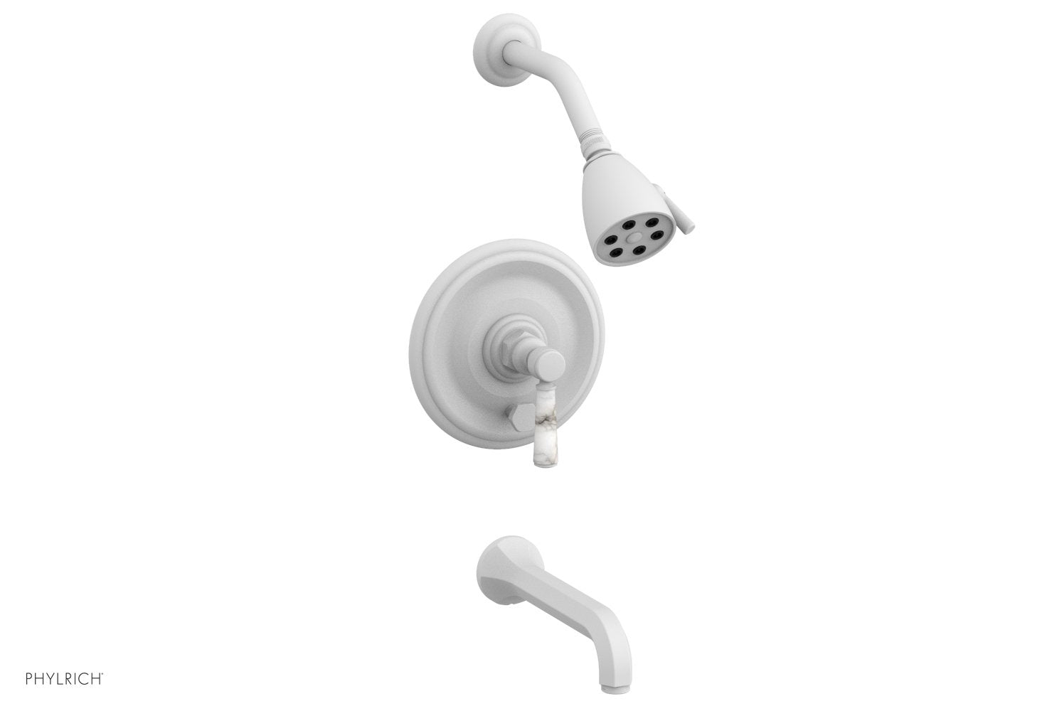 HEX TRADITIONAL Pressure Balance Tub and Shower Faucet Set - White Marble Lever Handle, 500 28 Series - Perfect for Modern Bathroom Renovations & Spa-Like Shower Experience