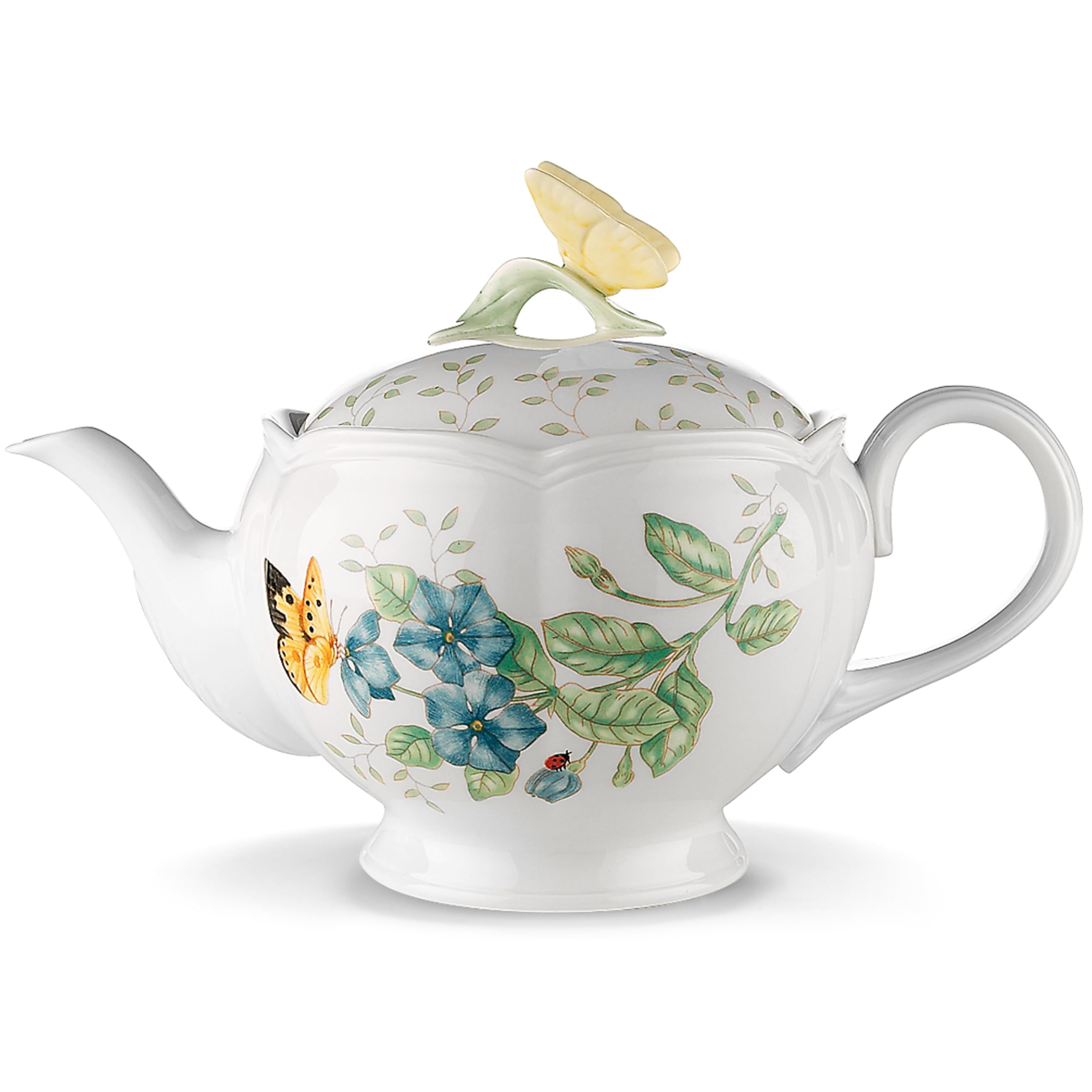 Lenox Butterfly Meadow Teapot - 2.8 LB Floral Porcelain Teapot with Lid - Perfect for Afternoon Tea, Bridal Showers & Garden Parties