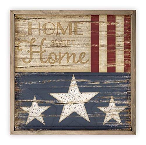 Patriotic Rustic Framed Wood Farmhouse Wall Sign - 12x12 Inches with Frame Included - Perfect for Living Room, Kitchen Decor & Country Home Style