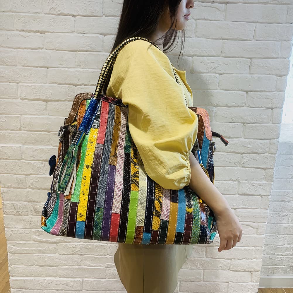 Stylish Women's Leather Tote Bag - Large Multicolor Satchel Purse with Top Handle & Shoulder Strap | Perfect for Work, Travel & Everyday Use
