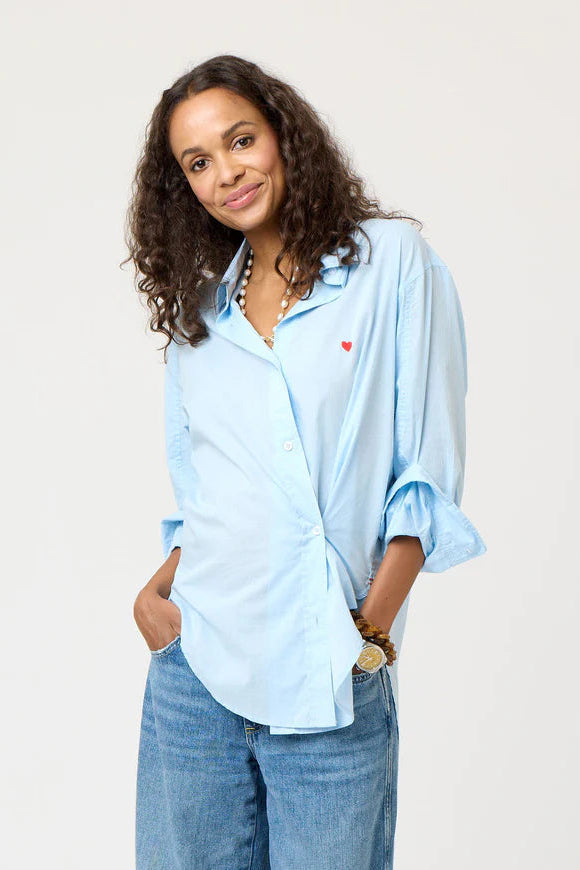 Kerri Rosenthal Tiny Heart Print Button Down Blouse for Women - Floral & Heart Pattern Casual Shirt for Work, Date Night & Spring Outfits