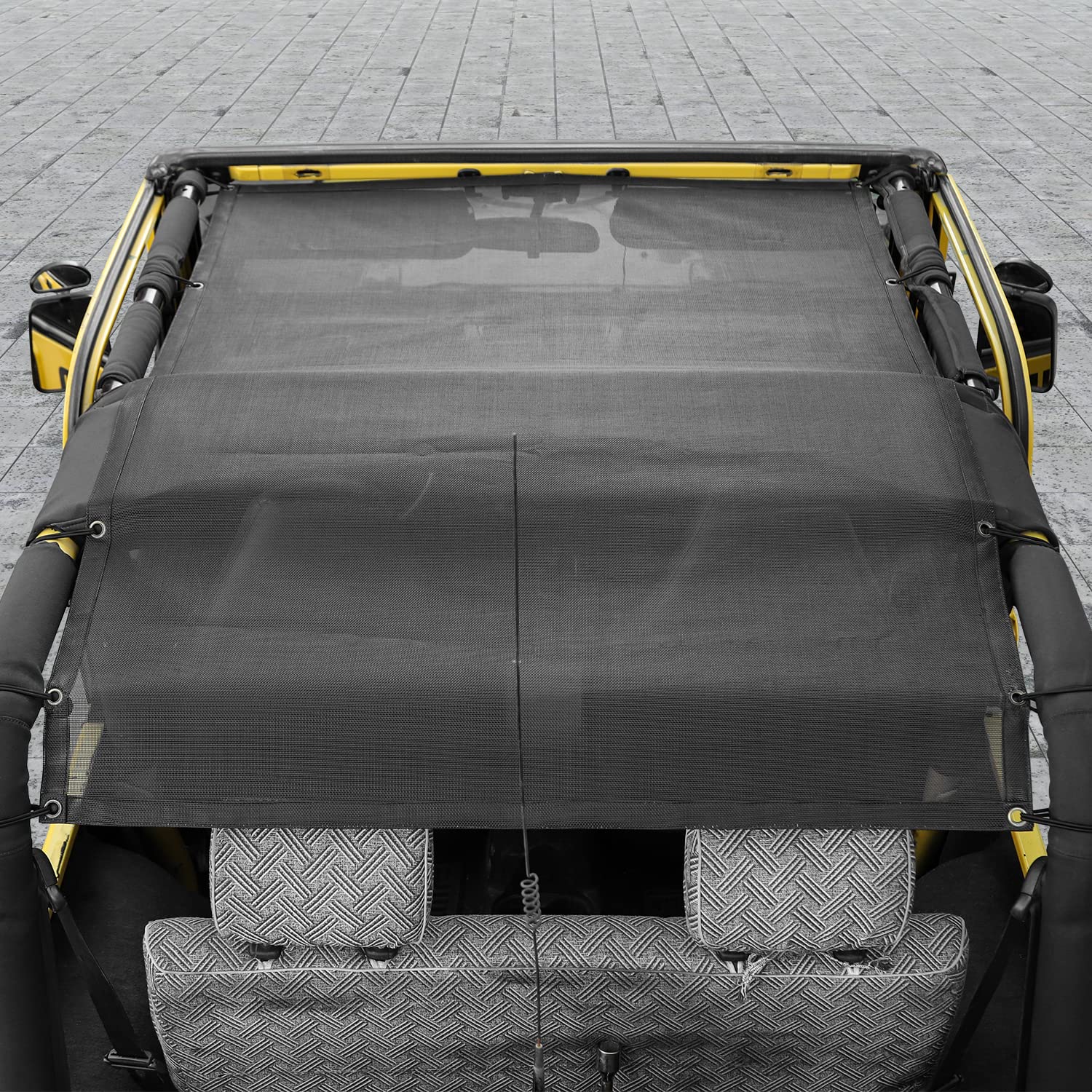 Jeep TJ Sunshade Mesh Top for 1996-2006 Wrangler TJ - UV Protection, Wind & Noise Reduction - Easy No-Tool Installation - Black 4-Door Bikini Sun Shade - Perfect Jeep Accessories Gift for Off-Road & Summer Driving