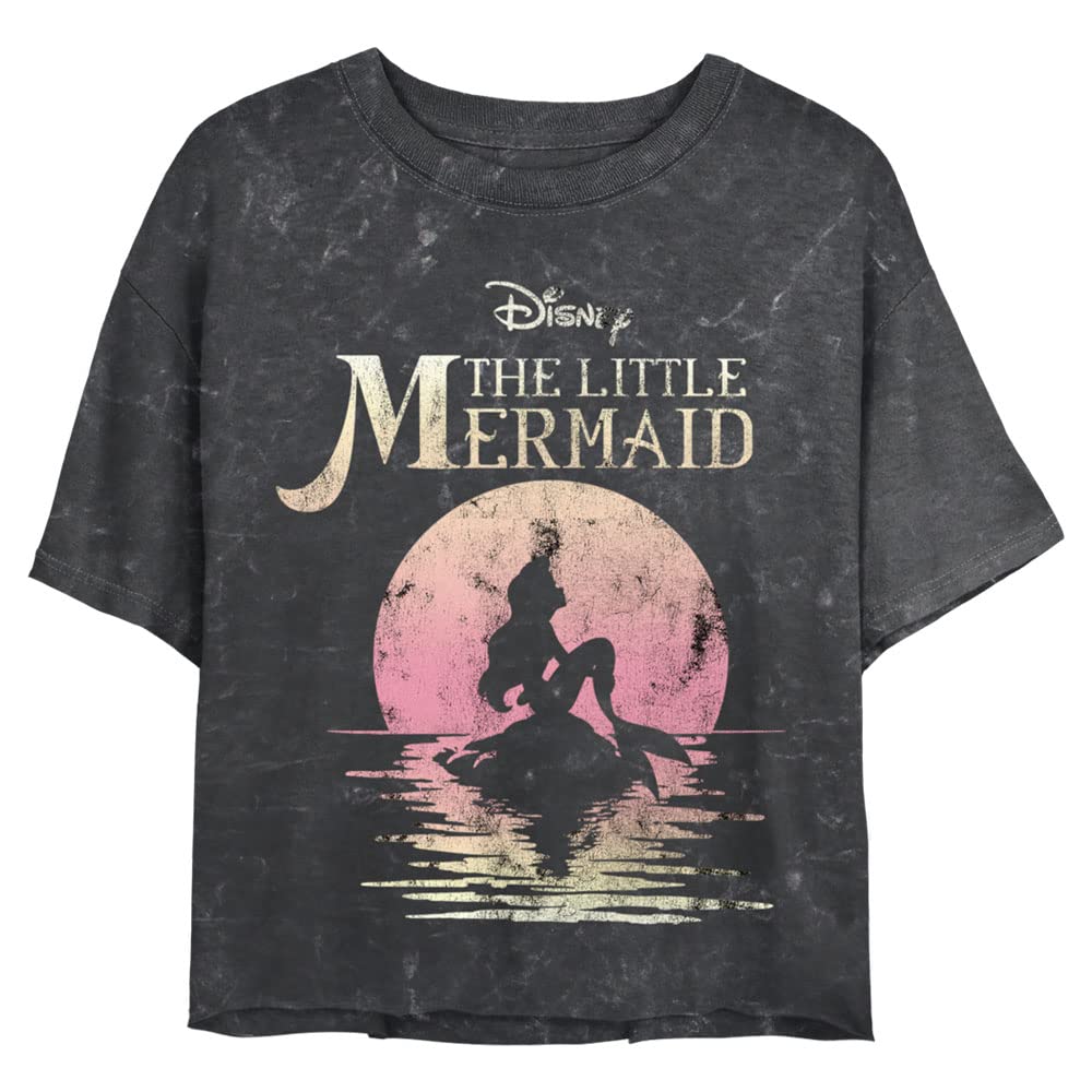 Disney Princess Mermaid Moon Women's Short Sleeve Crop T-Shirt | Soft Mineral Wash Cotton | Casual Summer Top for Beach, Party & Everyday Wear