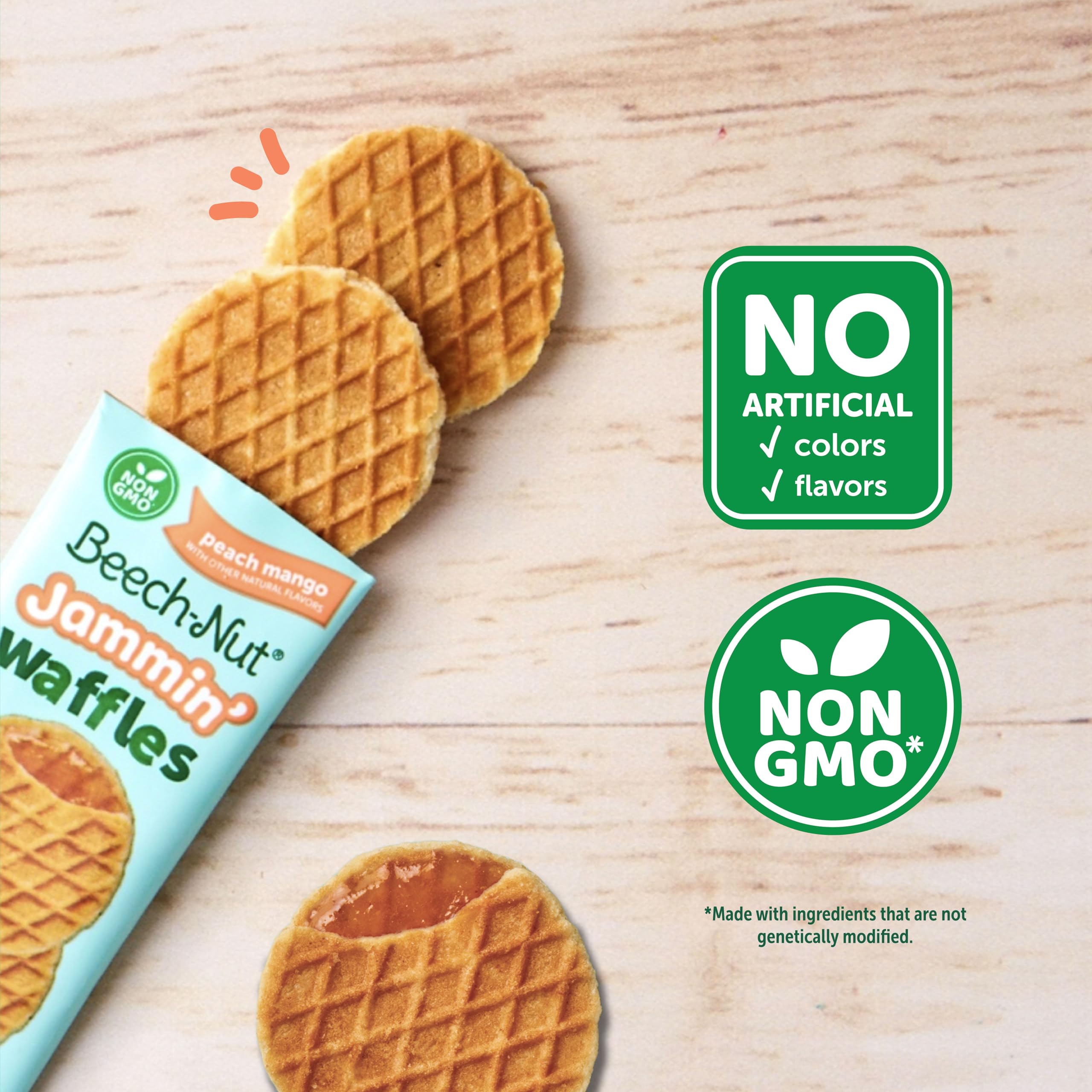 Beech-Nut Toddler Snacks - Jammin' Waffles with Peach Mango Fruit Filling for Babies & Toddlers (10 Boxes, 50 Individually Wrapped Packs) | Healthy On-the-Go Snack for Daycare, Travel & Playtime