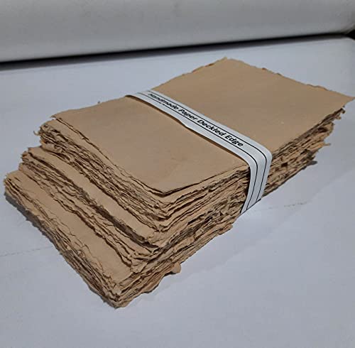 Handmade Deckle Edge Paper - Printer Friendly Blank Mixed Media Loose Leaf Sheets - 150 GSM Thick A4 Size - Pack of 50 Brown - Perfect for Scrapbooking, Journaling & Art Projects