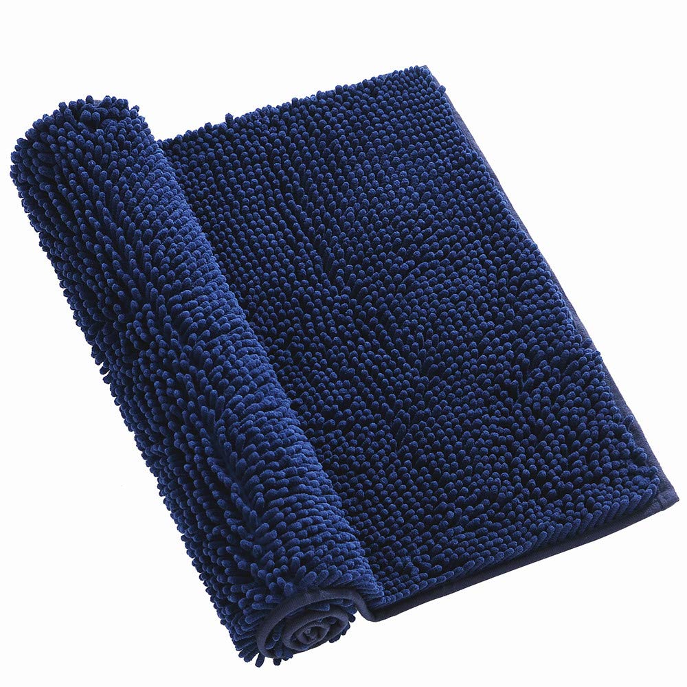 **Non-Slip Chenille Absorbent Bath Rug – Machine Washable, Thick & Soft Bathroom Mat – 16 x 24 Inch Dark Blue – Perfect for Bathroom, Shower, and Entryway**