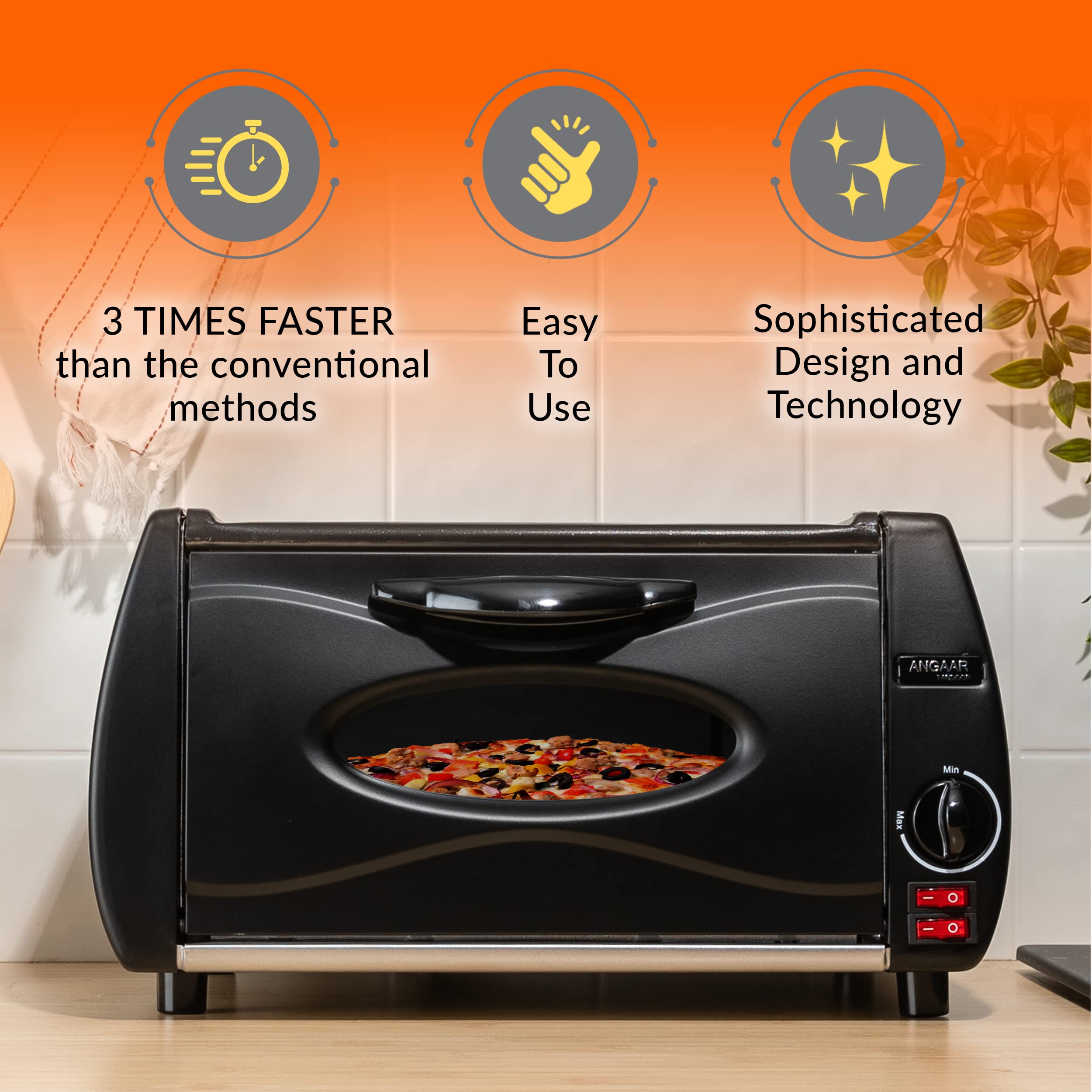 Mini Tandoor Oven - Electric Angaar Tandoor & 4-Minute Pizza Maker | Portable Tabletop Oven for Tandoori Roti, Naan, Kebabs & More | Perfect for Home Kitchens, Outdoor Cooking & Indian Cuisine Lovers