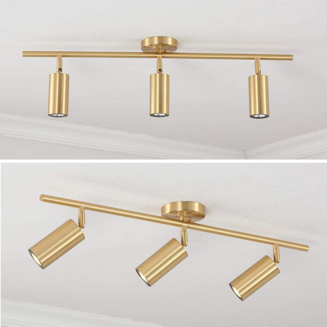 BOKT Gold Flush Mount Track Lighting Kit - 3-Light Adjustable Modern Ceiling Light Fixture for Kitchen Island, Living Room, Bedroom | Dimmable Wall Decor Lamp for Home & Office Spaces