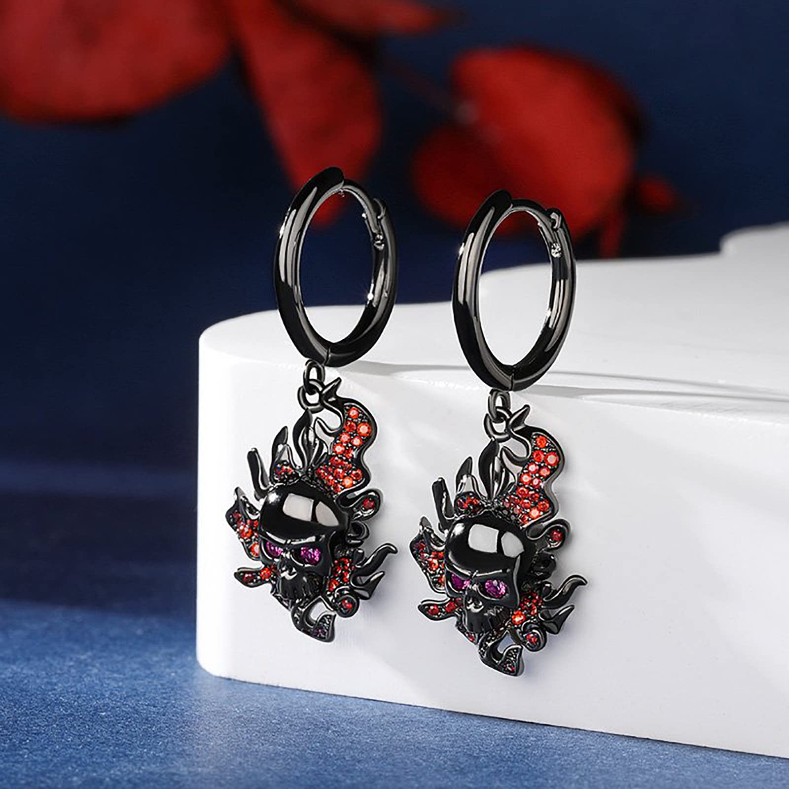 Jeulia Nightmare Stud Earrings for Women & Men - 925 Sterling Silver Gothic Skeleton Drop Hoop Earrings with Black Diamond Punk Jewelry | Perfect for Halloween, Christmas, Birthday Gifts | Great for Gothic Fashion, Punk Style & Romantic Occasions