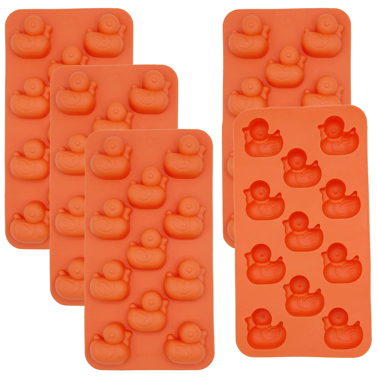 Duck-Shaped Silicone Ice Cube Tray - 5 Pack Orange Freezer Mold for Jelly, Chocolate & Cake Making | Perfect for Parties, Cocktails & Kids Snacks