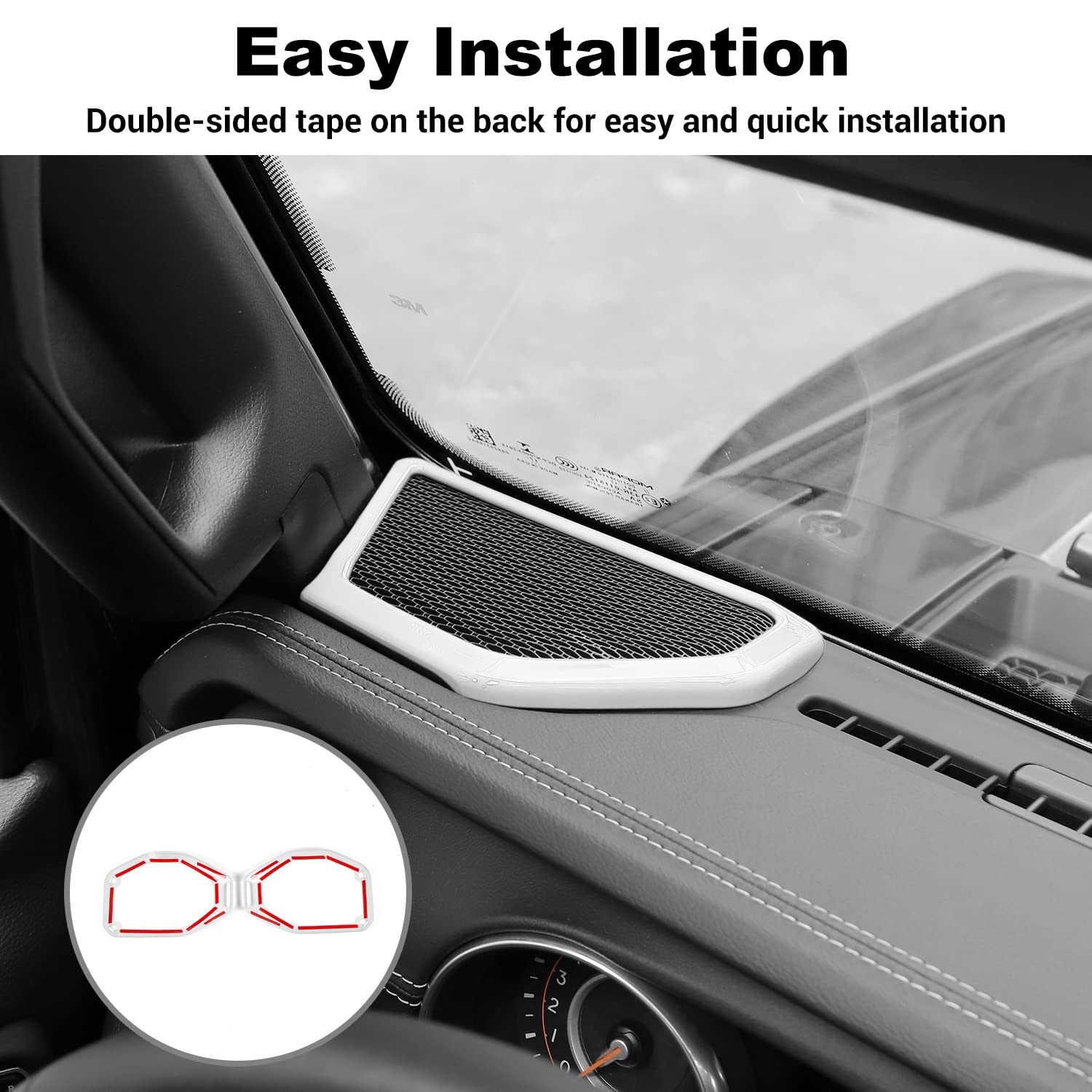 Voodonala ABS 4pcs White Speaker Audio Trim Top & A Pillar Trim Compatible with 2018-2023 Jeep Wrangler JL JLU & Gladiator JT - Interior Accessories for Enhanced Sound & Stylish Upgrade