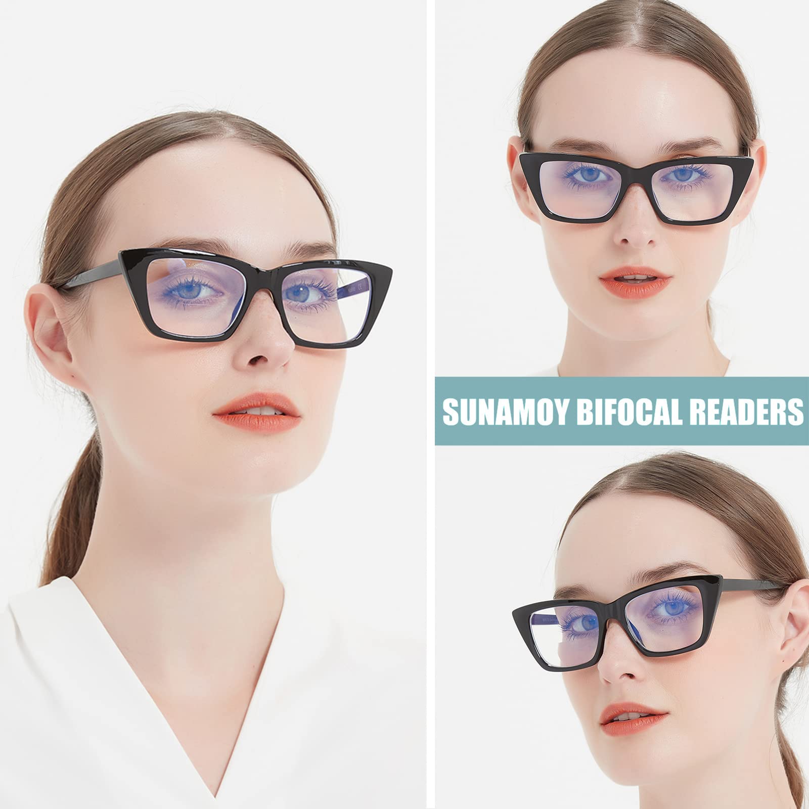 Bifocal Reading Glasses for Women - Oversized Cat Eye Blue Light Blocking Computer Glasses, Stylish Lightweight Fashion Eyewear for Reading, Office Work & Screen Time