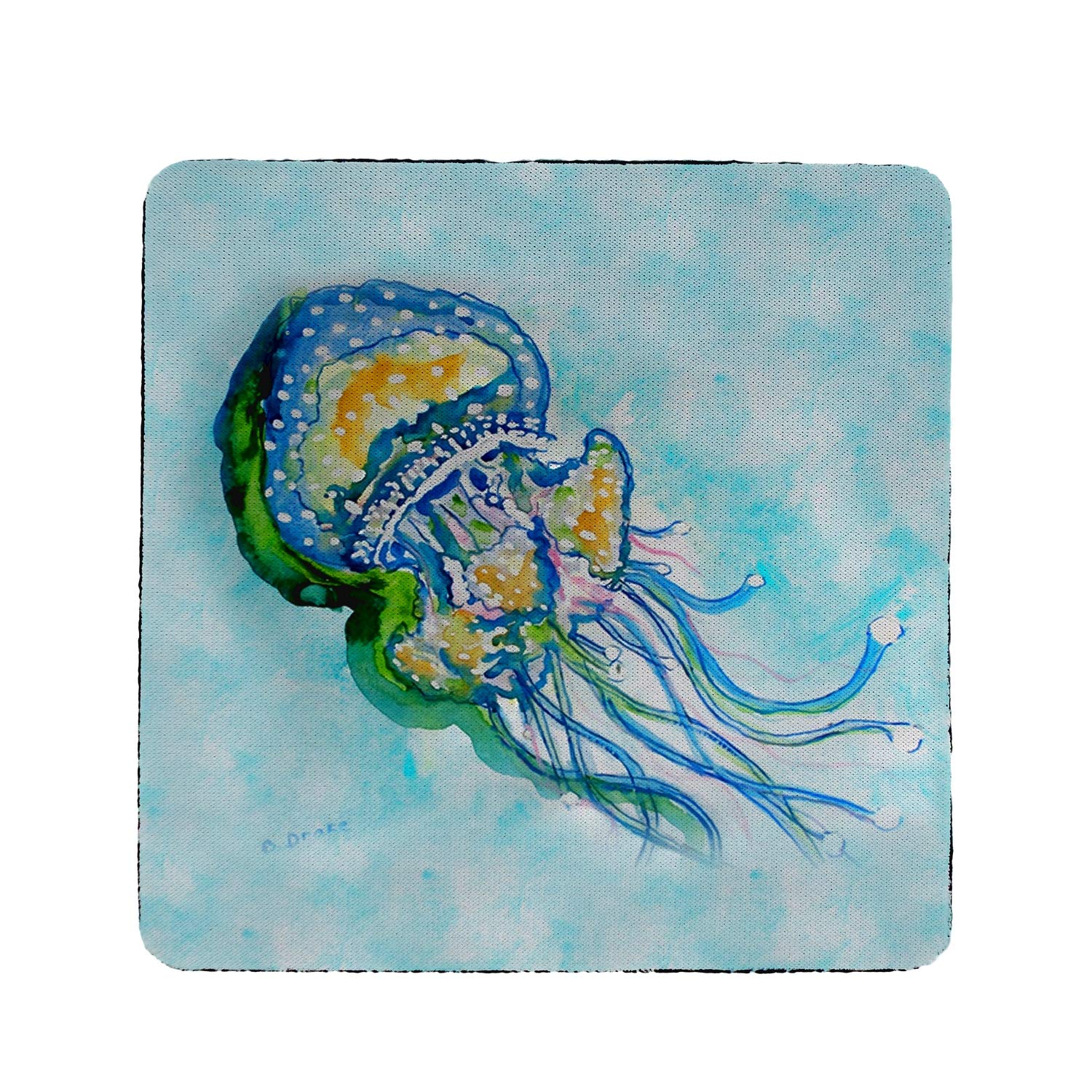 Betsy Drake Jellyfish Coaster Set of 4 - Absorbent Silicone Drink Coasters for Coffee Table, Bar, and Home Decor - Perfect for Parties, Gifts, and Coastal Themed Decor