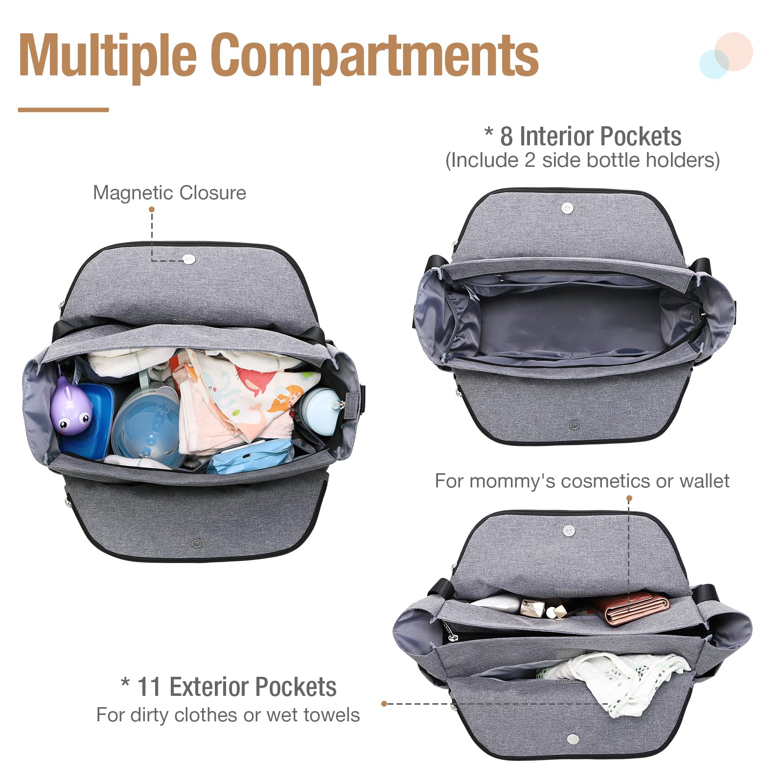 **Lekebaby Large Waterproof Diaper Bag Tote for Moms - Stylish Grey Arrow Print, Hospital & Travel Baby Essentials Organizer - Perfect for Daycare, Outings & Family Trips**
