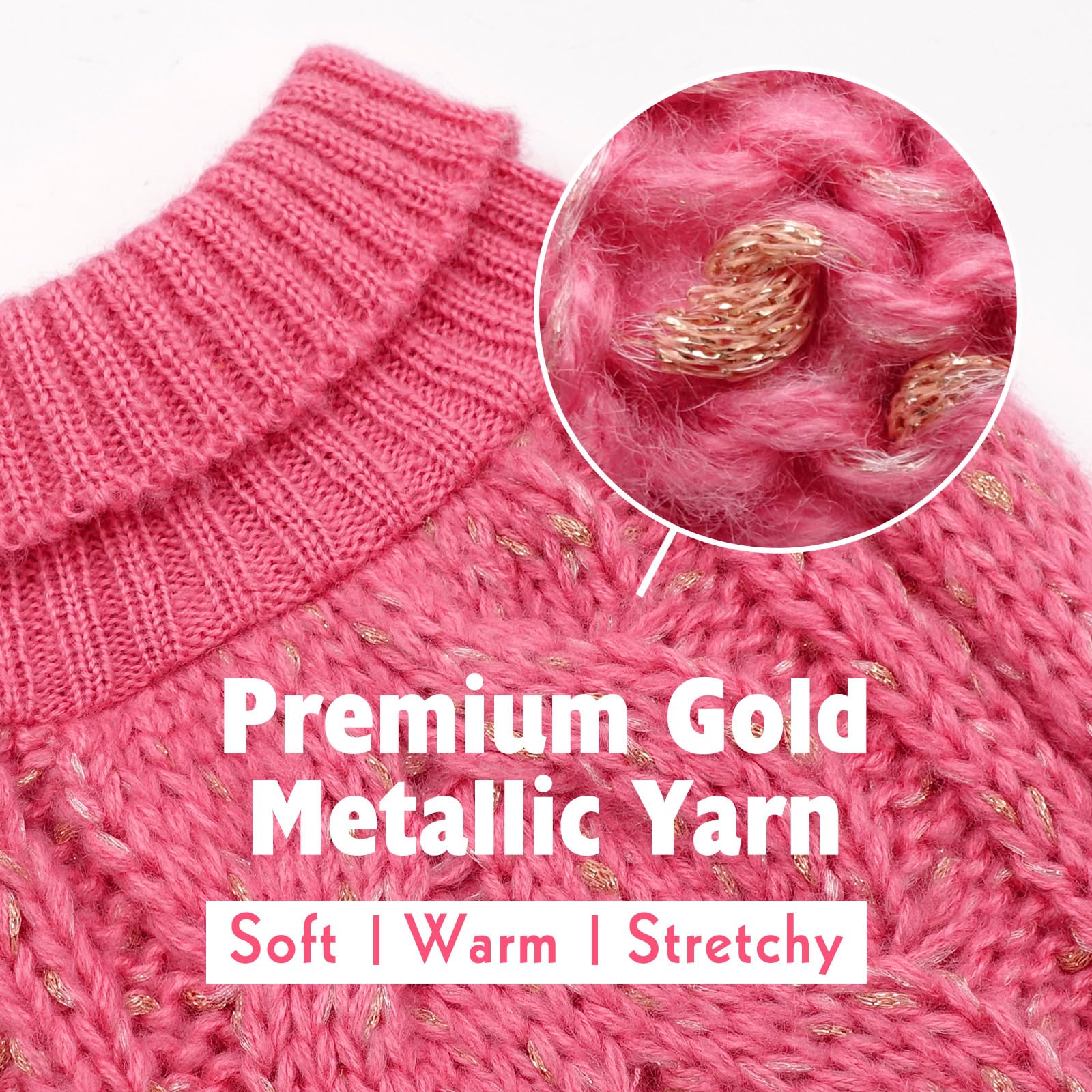 KYEESE Warm Dog Sweater for Small Dogs - Turtleneck Knit Pullover Coat with Golden Yarn for Fall & Winter | Cozy Pink X-Small Dog Clothing for Indoor Comfort & Outdoor Walks