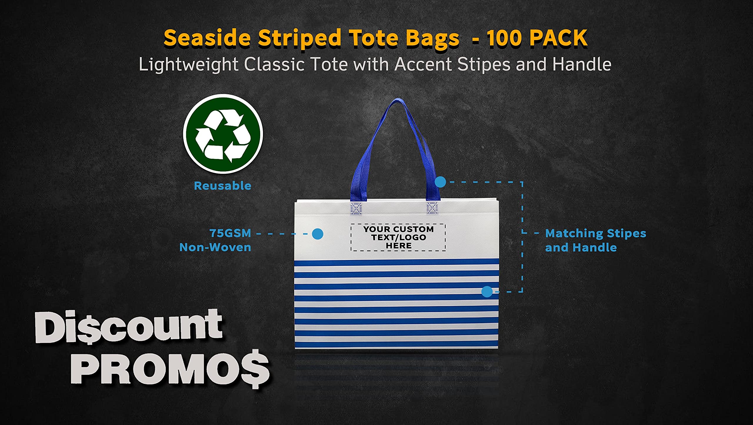 Customizable Striped Tote Bags Set - Non Woven, Reusable - Beach & Shopping