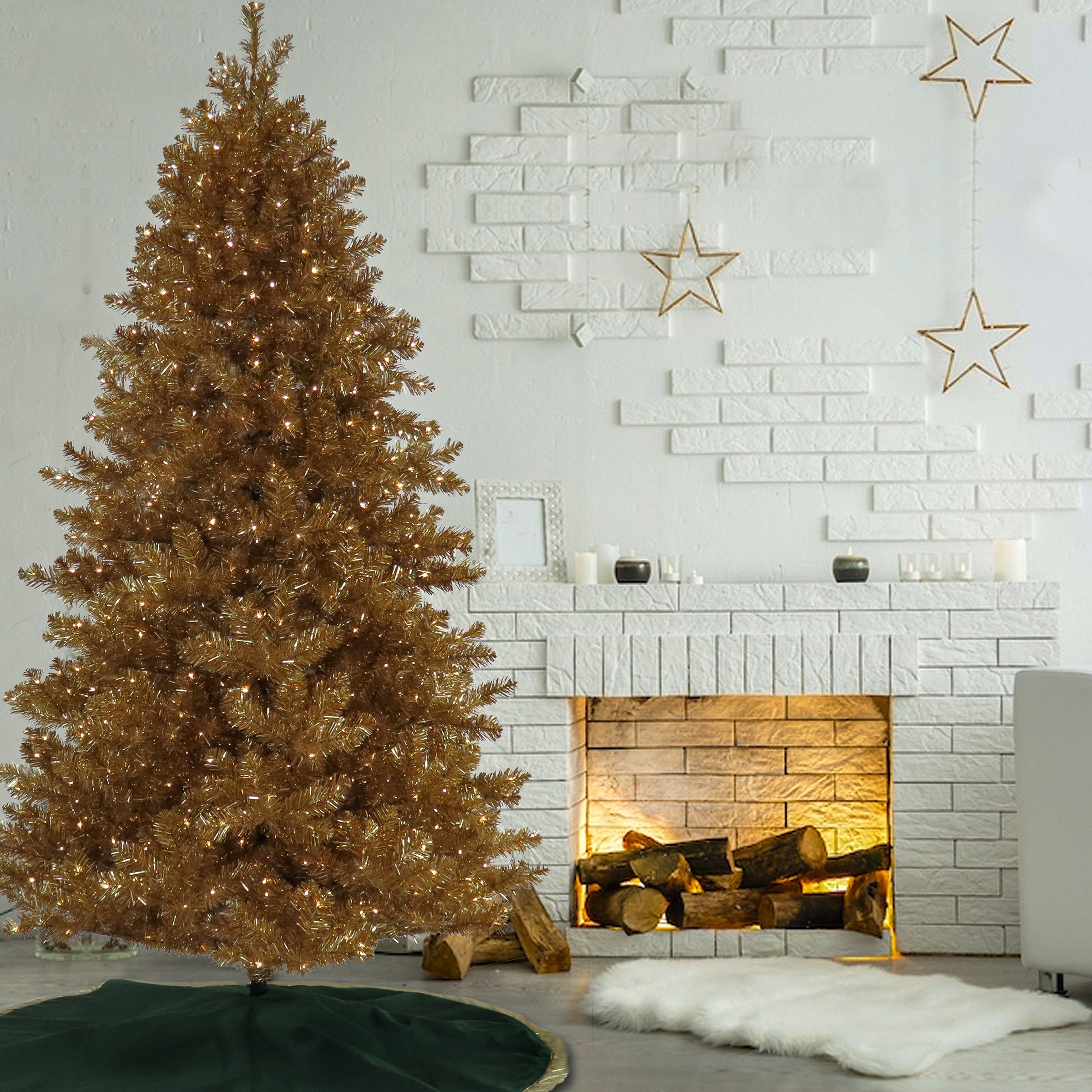 7.5 ft Pre-Lit Christmas Tree with True Gold Metallic Finish - Perfect for Holiday Decor, Living Room, Office & Festive Party Decorations