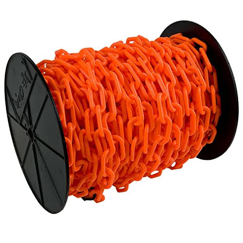 Mr. Chain Plastic Barrier Chain Reel - 125-Foot Orange Safety Chain with 2-Inch Links for Crowd Control, Event Safety & Construction Zones - Heavy Duty Traffic Barrier (50113)
