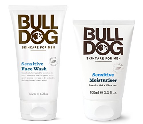 Bulldog Skincare Sensitive Face Wash & Moisturizer for Men with 2 Essential Oils - Gentle Daily Cleanser & Hydrating Cream for Dry, Irritated Skin - Perfect for Morning & Night Skincare Routine