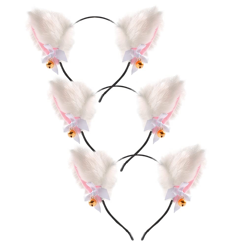 Cute Animal Faux Fur Fox Cat Ears Headband with Bells - Halloween Cosplay Costume Party Accessories for Women & Girls - Perfect for Cosplay, Anime Conventions, Halloween Parties and Themed Events