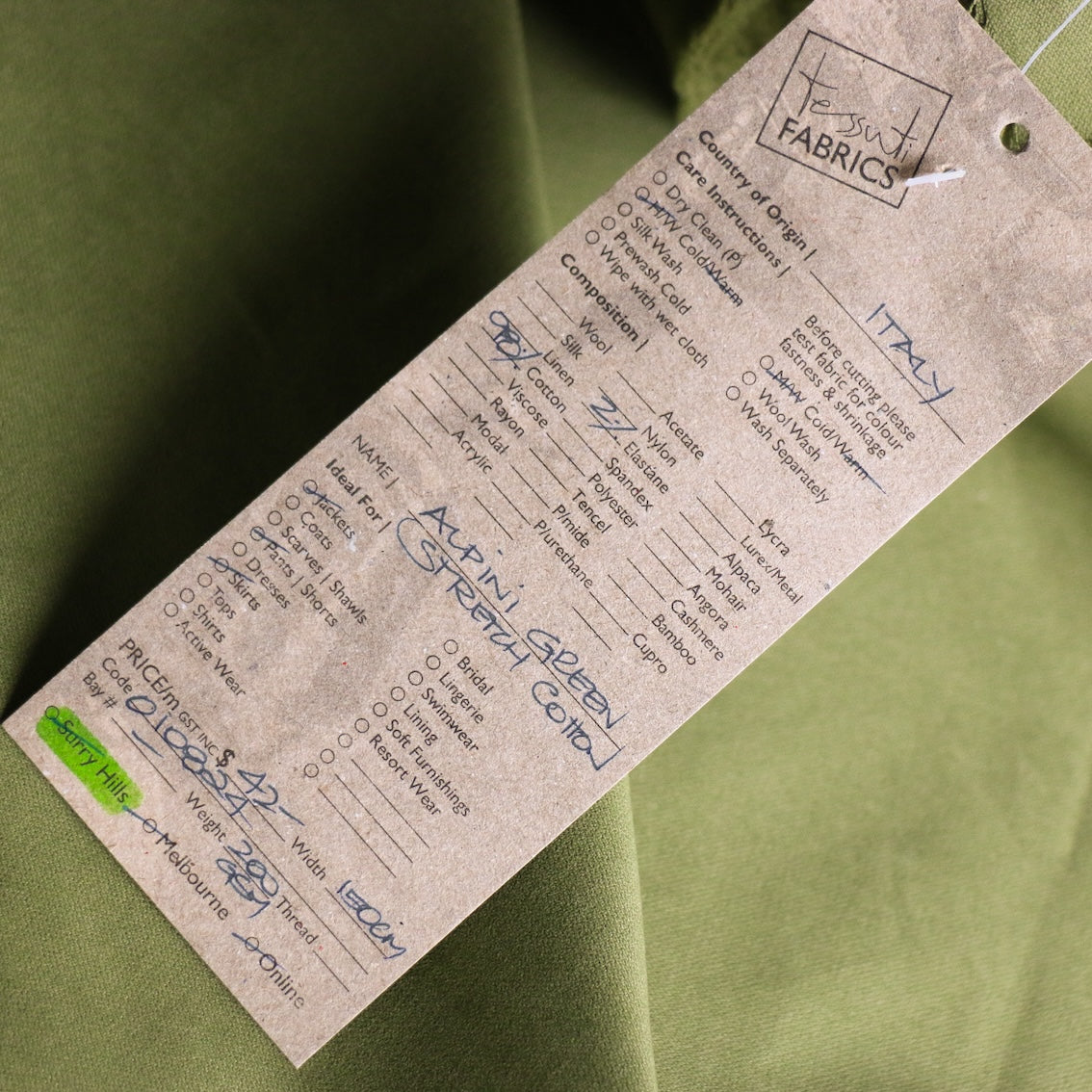Premium Alpini Green Stretch Cotton Fabric - Soft, Breathable & Comfortable Material for DIY Sewing, Clothing & Home Decor Projects - Perfect for Dresses, T-Shirts & Crafting